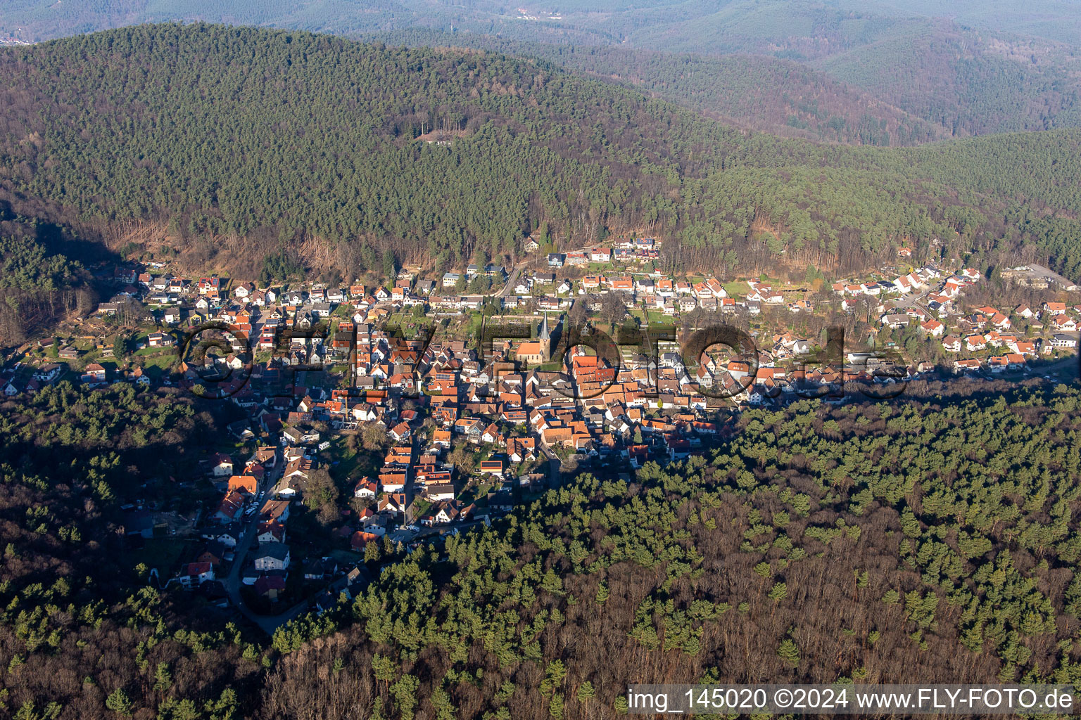 The Sleeping Beauty of the Palatinate from the south in Dörrenbach in the state Rhineland-Palatinate, Germany
