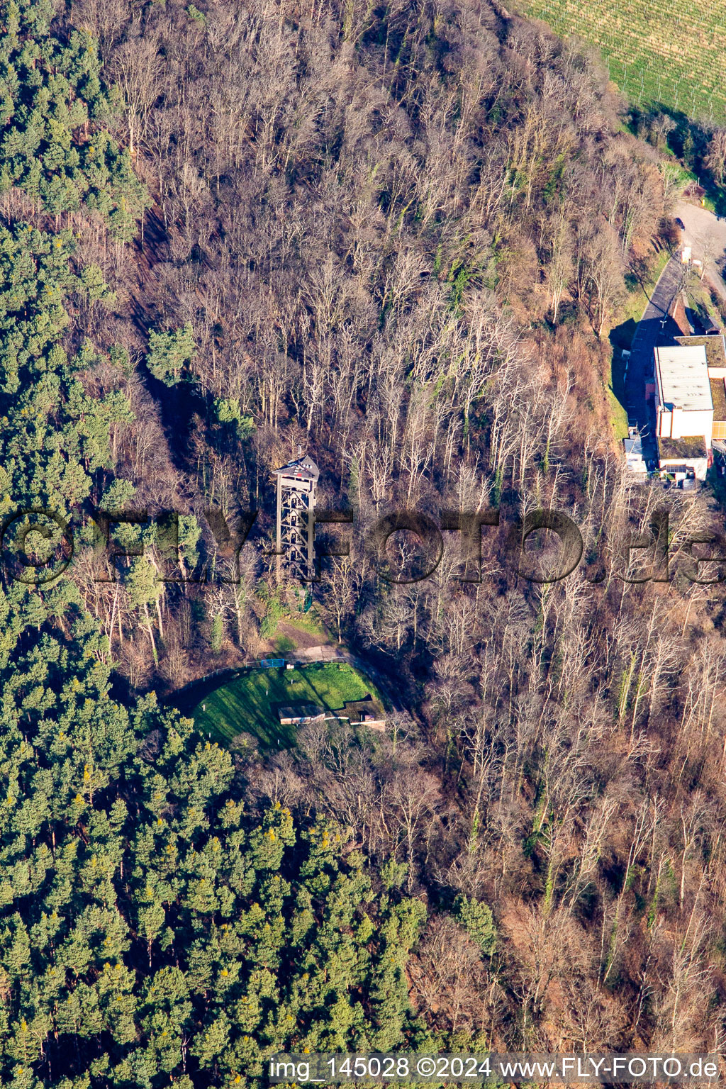 Bismarck Tower in Bad Bergzabern in the state Rhineland-Palatinate, Germany from the plane