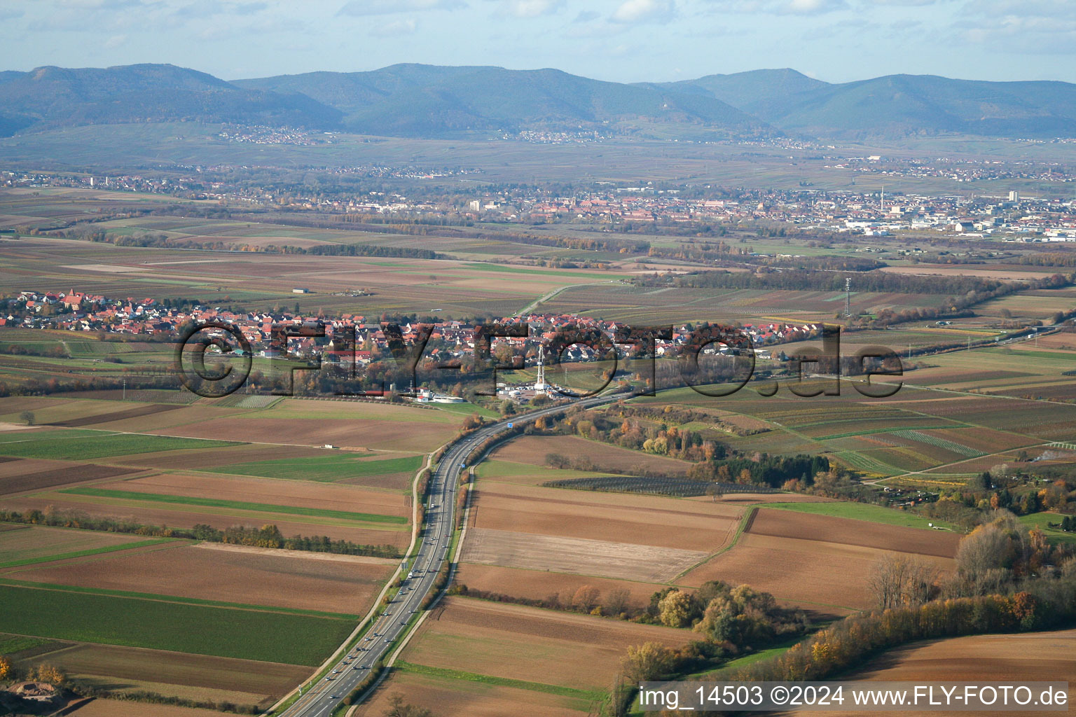 Insheim in the state Rhineland-Palatinate, Germany seen from a drone