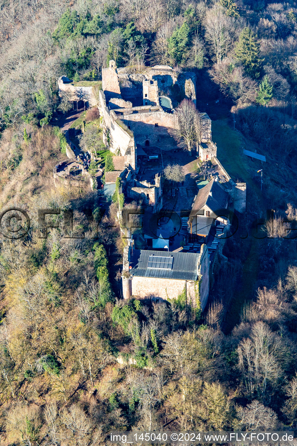 Madenburg Castle Ruins in Eschbach in the state Rhineland-Palatinate, Germany out of the air
