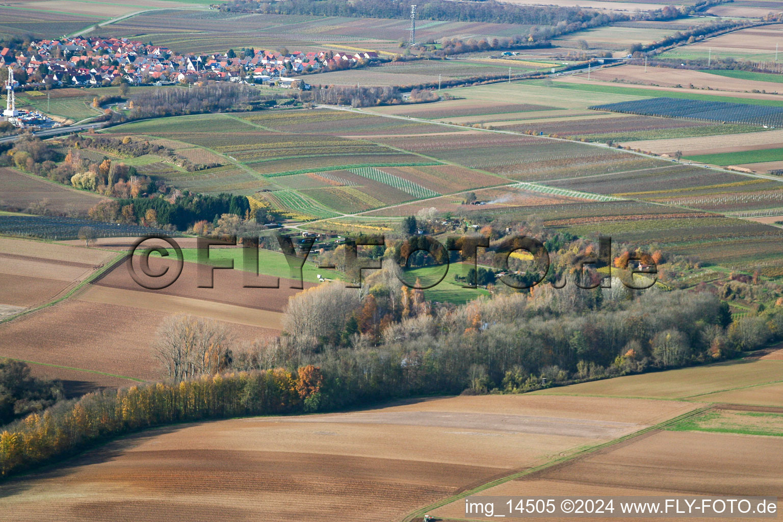 Aerial view of Insheim in the state Rhineland-Palatinate, Germany