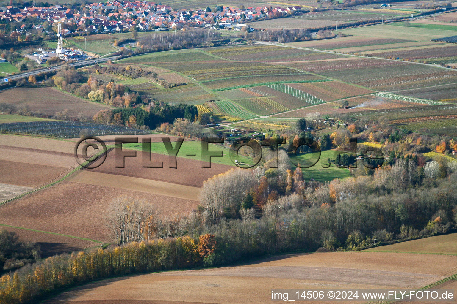 Aerial view of At the fisherman's hut in Insheim in the state Rhineland-Palatinate, Germany