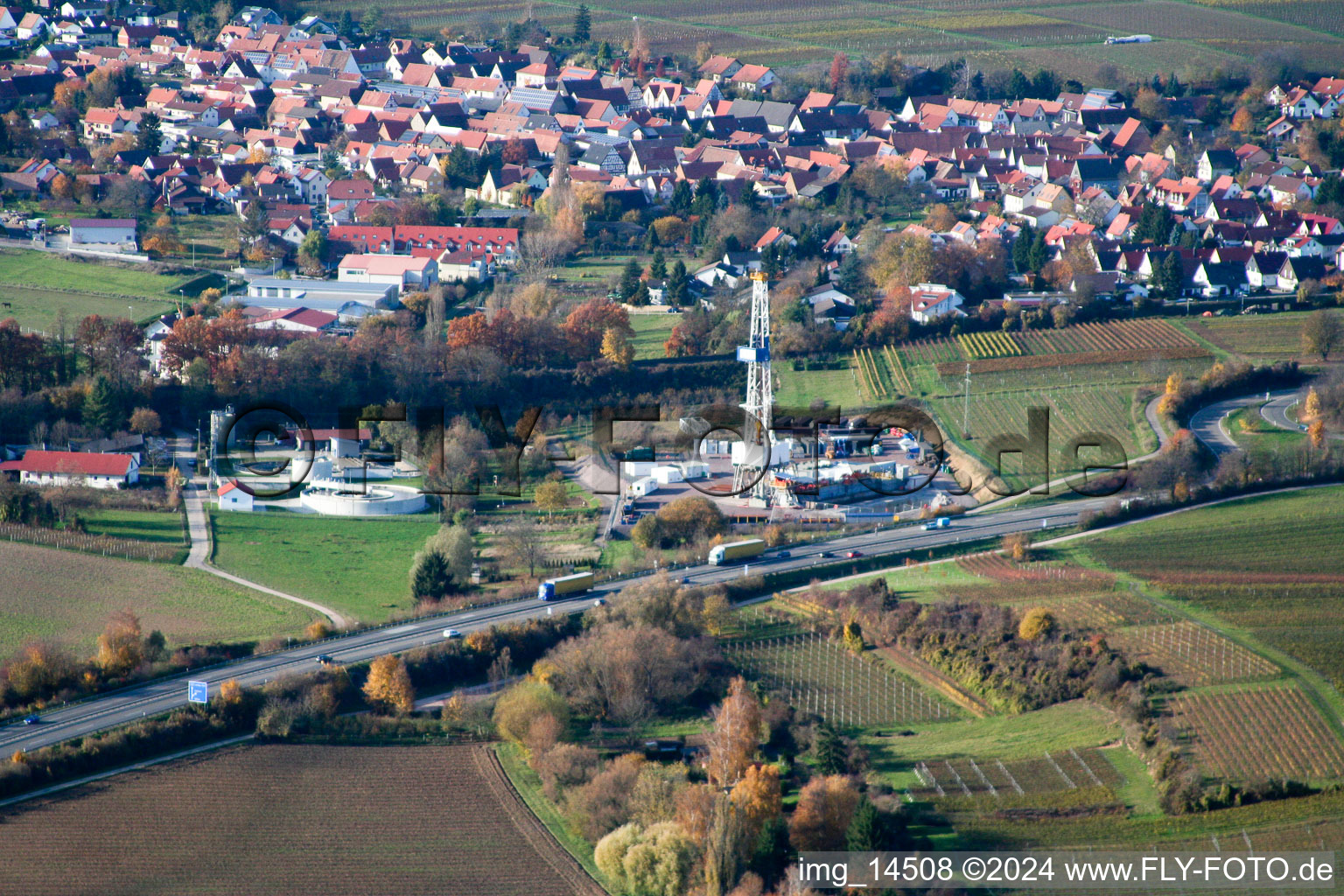 Geothermal drilling in Insheim in the state Rhineland-Palatinate, Germany