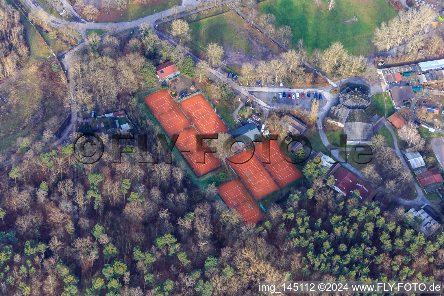 Aerial view of Tennis Club in Rülzheim in the state Rhineland-Palatinate, Germany