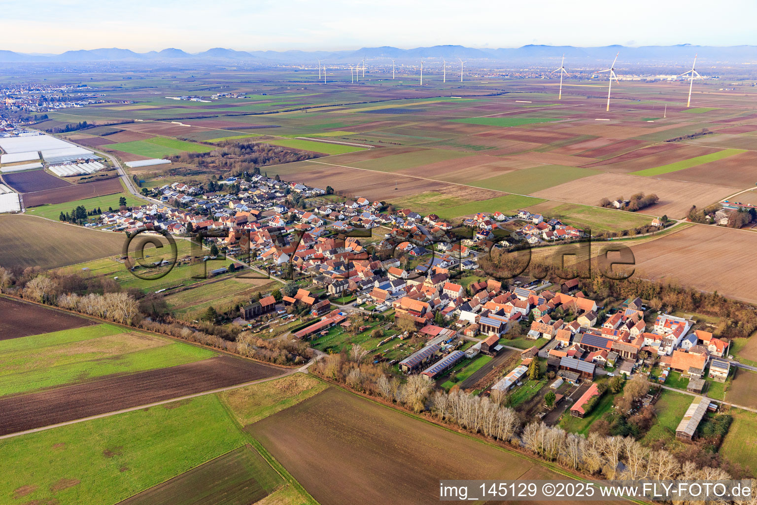 Village view from the southeast in Herxheimweyher in the state Rhineland-Palatinate, Germany