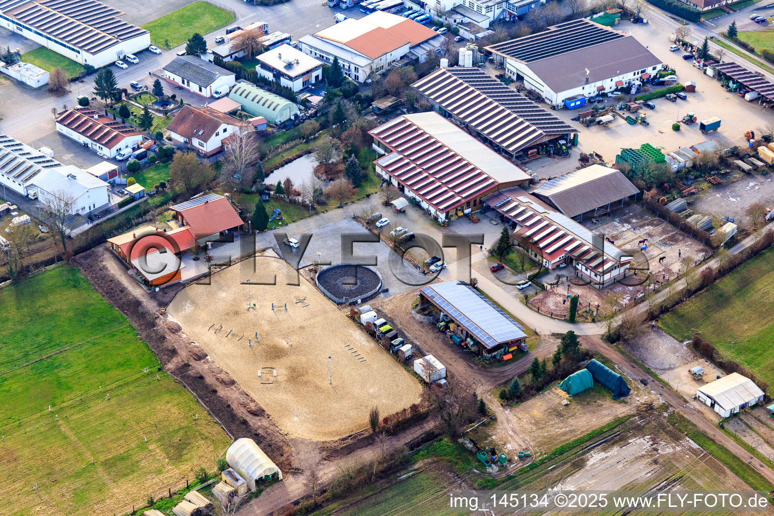 Eichenlaub Riding Stable in Herxheim bei Landau in the state Rhineland-Palatinate, Germany from above