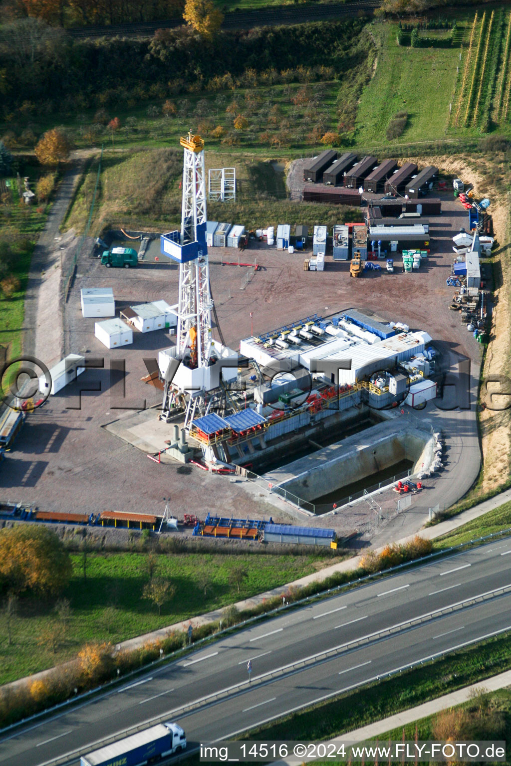Test drilling for geo thermal power station in Insheim in the state Rhineland-Palatinate