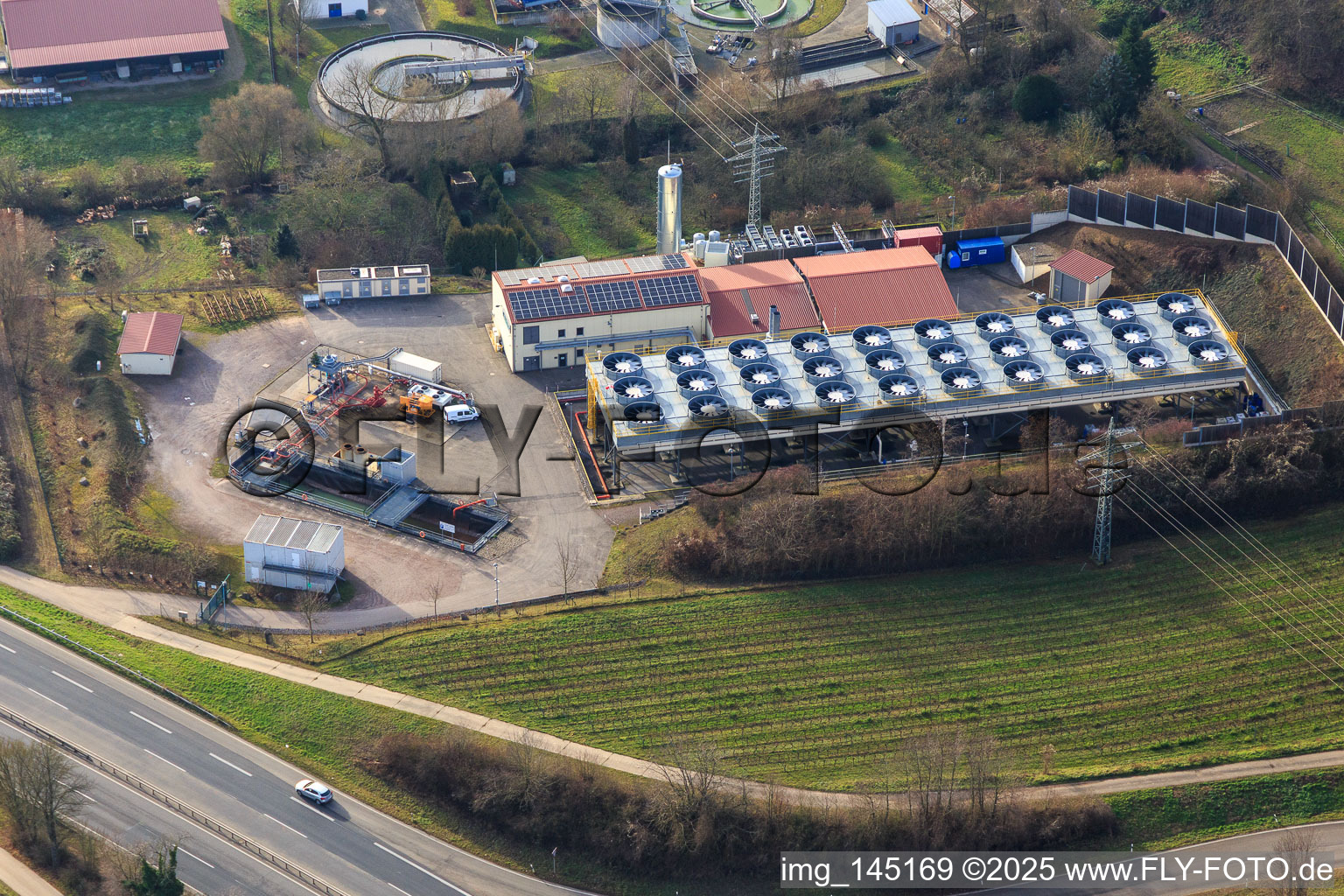 Aerial view of Geothermal power plant Insheim in Insheim in the state Rhineland-Palatinate, Germany