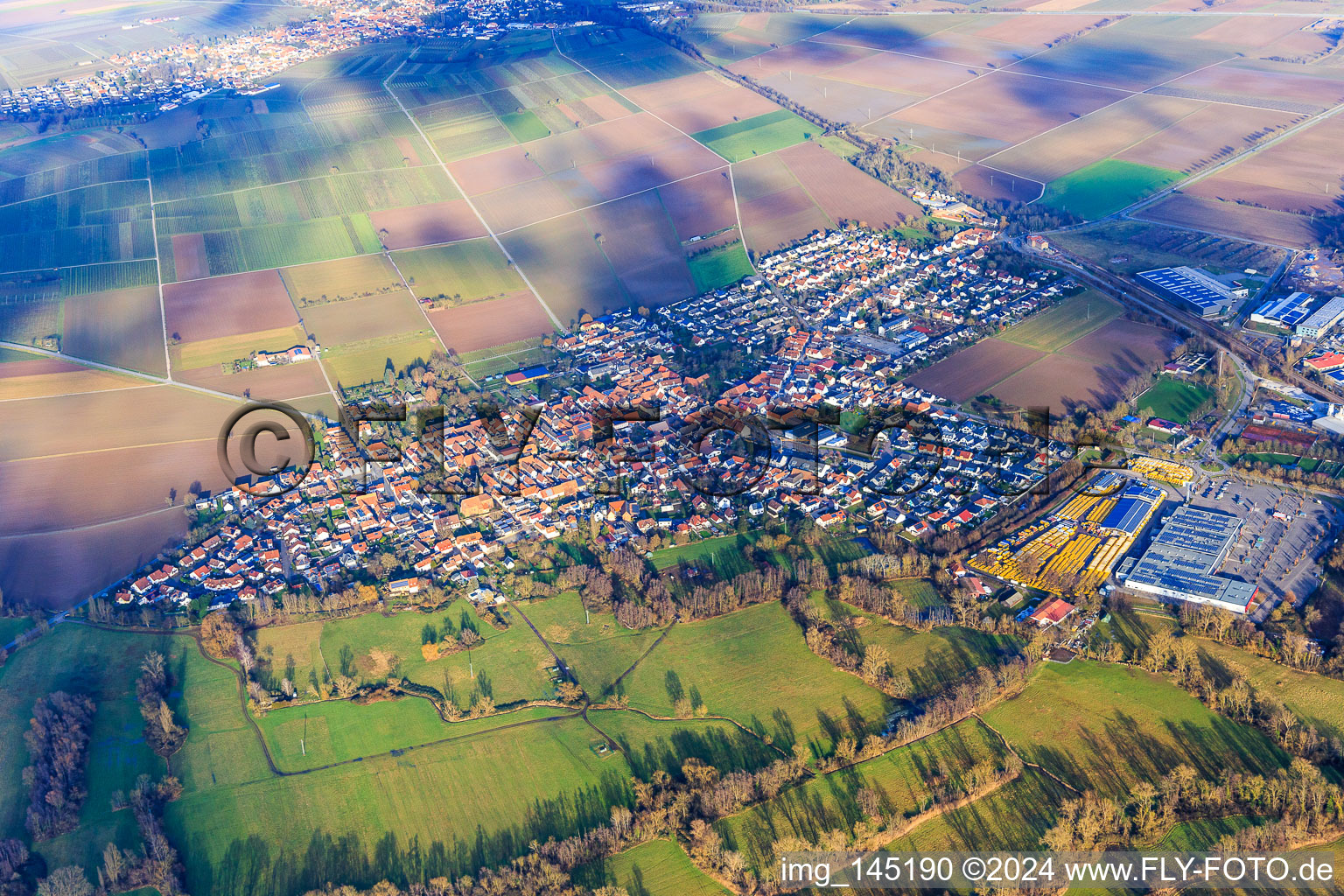 Aerial view of View of the town from the southwest in Rohrbach in the state Rhineland-Palatinate, Germany