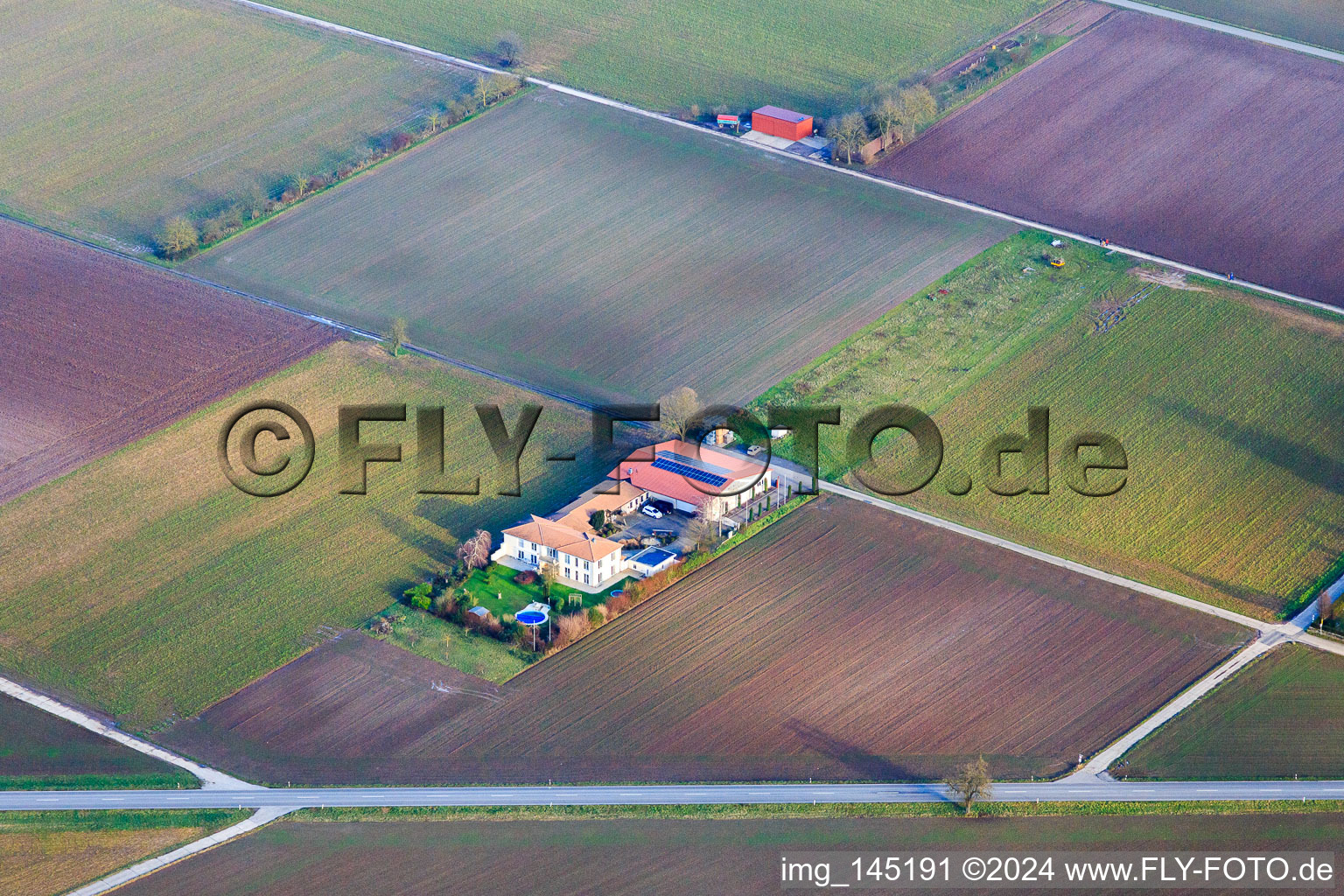 Bioland Winery Neuspergerhof in Rohrbach in the state Rhineland-Palatinate, Germany from the plane