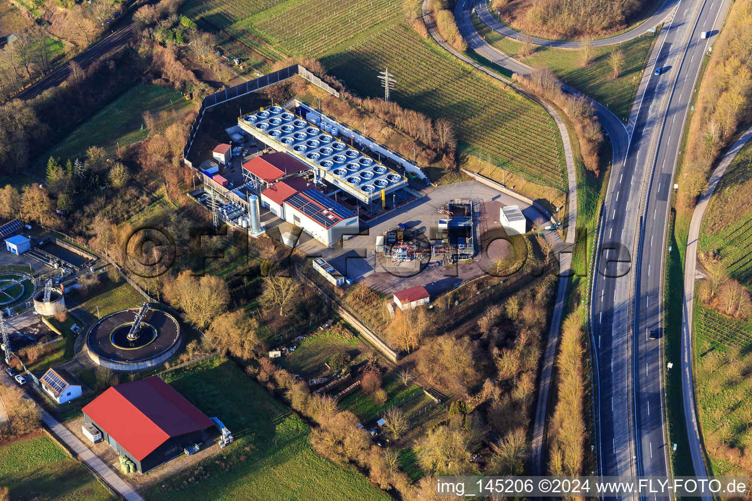 Oblique view of Geothermal power plant Insheim in Insheim in the state Rhineland-Palatinate, Germany