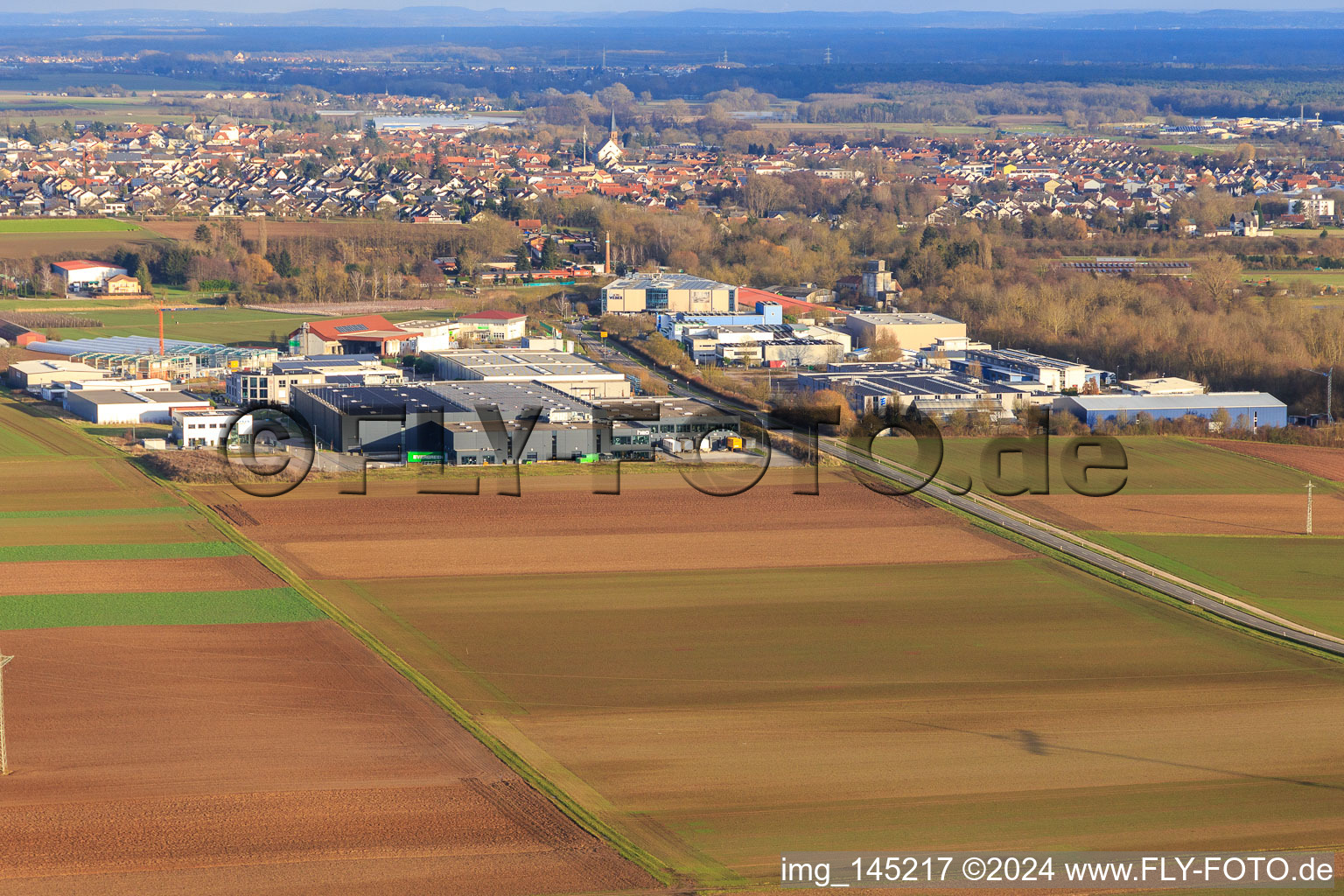 Industrial Park West II from the west in Herxheim bei Landau in the state Rhineland-Palatinate, Germany