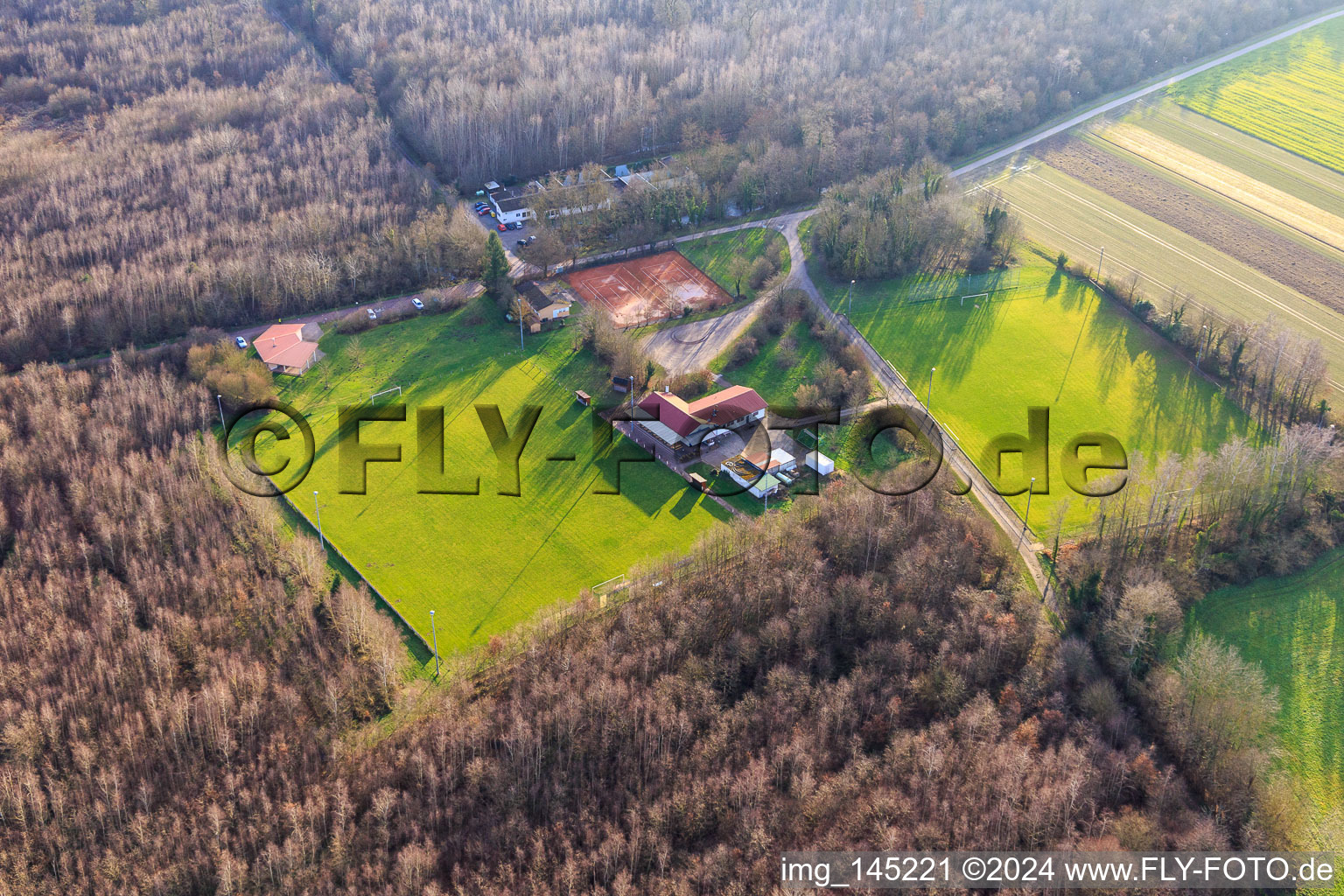 Football field and shooting range Steinweiler in the forest in Steinweiler in the state Rhineland-Palatinate, Germany