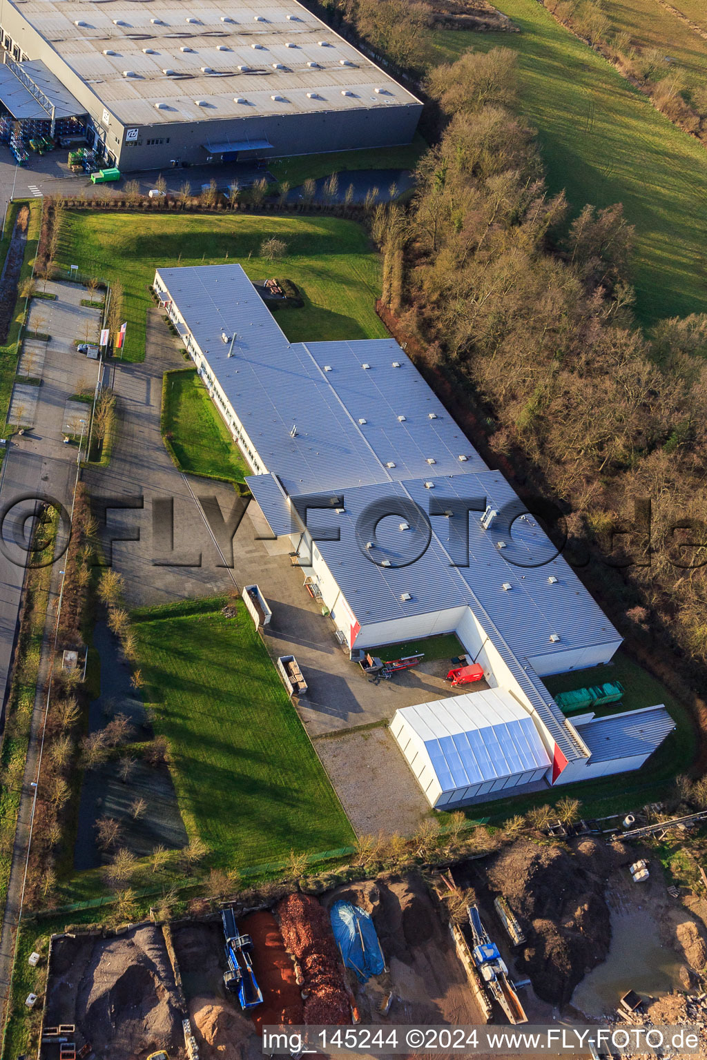 Thermo Fisher on Erlenbachweg in the district Minderslachen in Kandel in the state Rhineland-Palatinate, Germany from the drone perspective