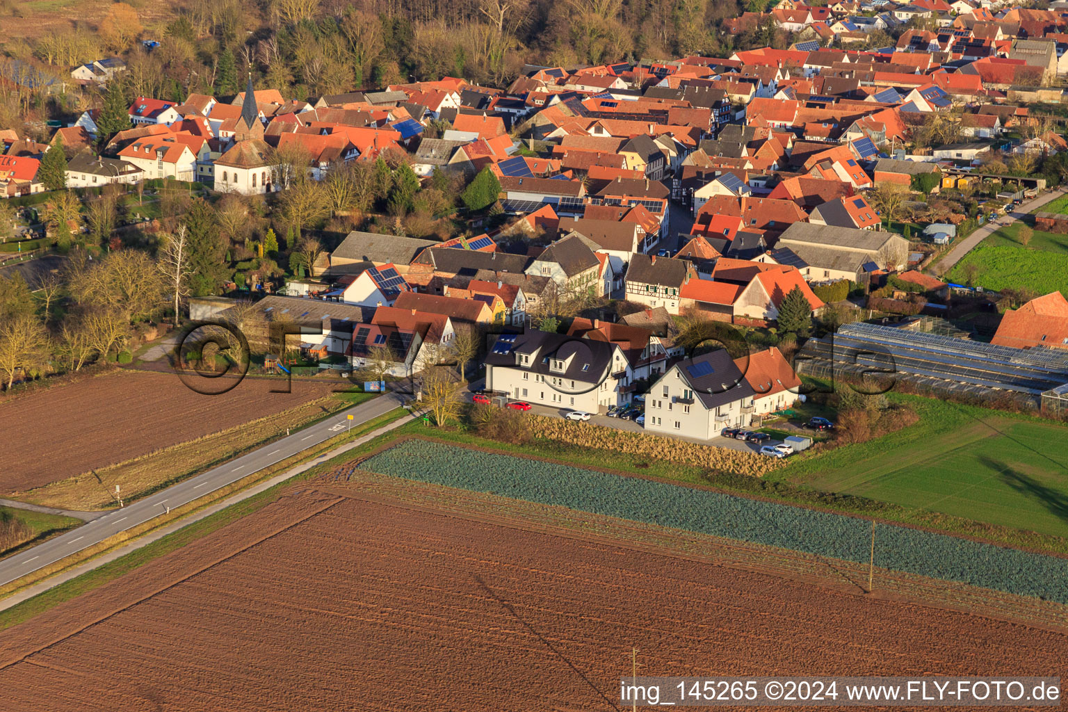 Village entrance, main street from the west in Winden in the state Rhineland-Palatinate, Germany