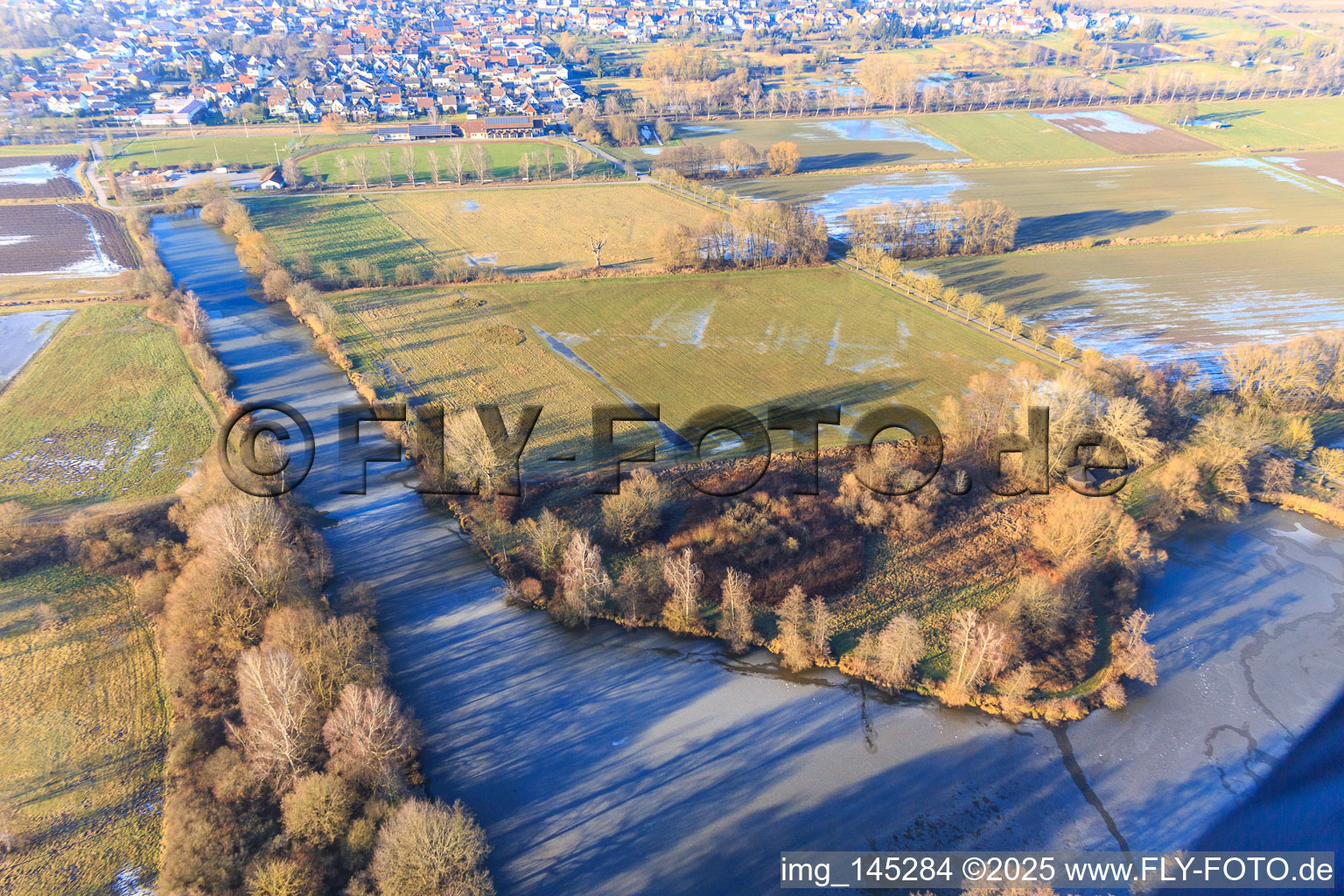 Frozen anti-tank ditch on the edge of the Bienwald in Steinfeld in the state Rhineland-Palatinate, Germany