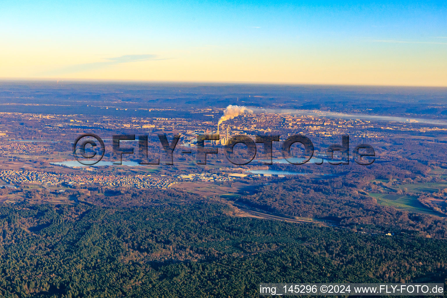 City view from the west in the district Daxlanden in Karlsruhe in the state Baden-Wuerttemberg, Germany
