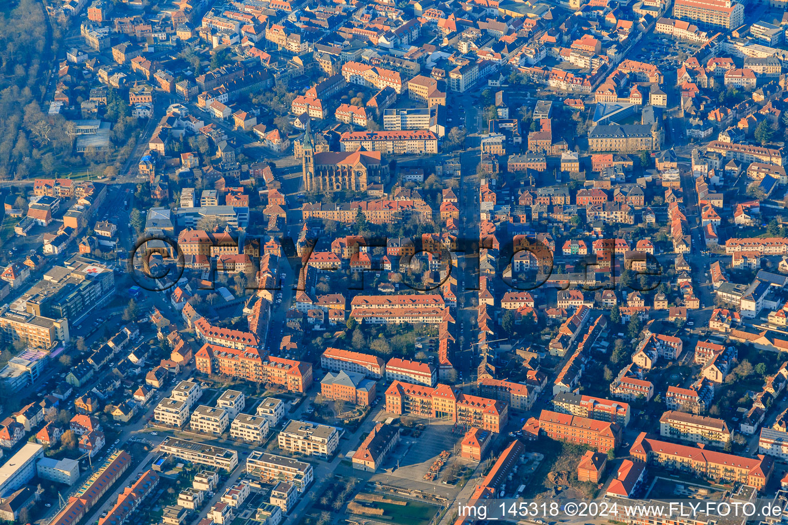 Aerial view of City center from the south in Landau in der Pfalz in the state Rhineland-Palatinate, Germany