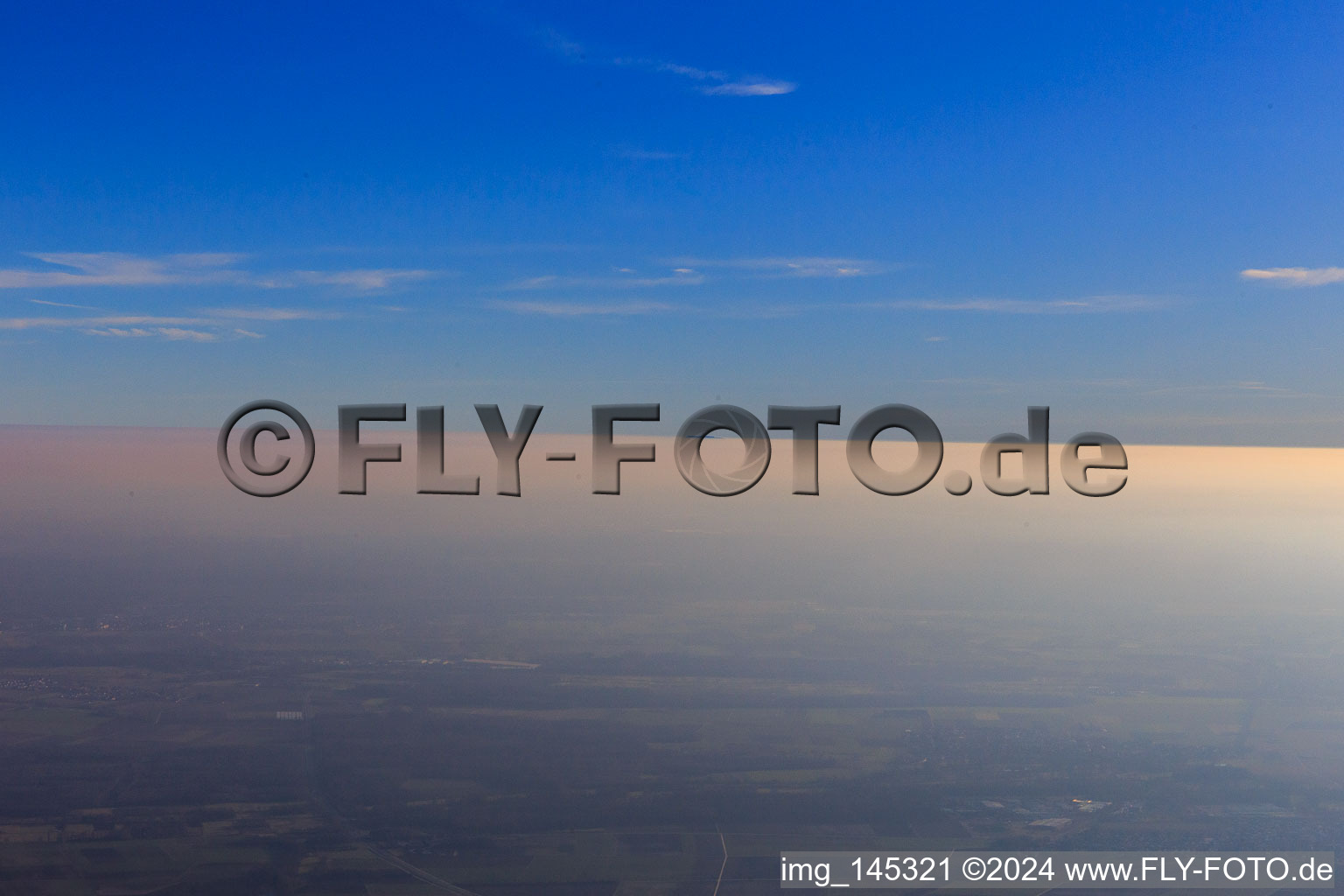 High fog covers the Rhine plains including the Northern Black Forest up to the Hornisgrinde - seen from Landau in the district Queichheim in Landau in der Pfalz in the state Rhineland-Palatinate, Germany