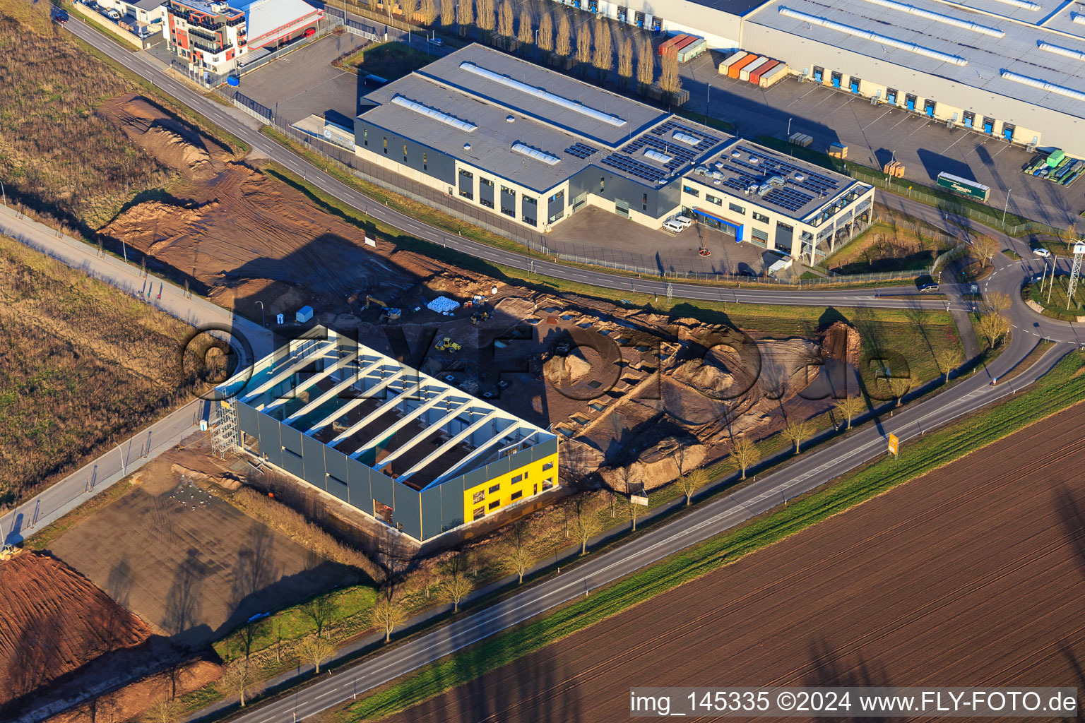 Aerial photograpy of New building in Interpark in Offenbach an der Queich in the state Rhineland-Palatinate, Germany