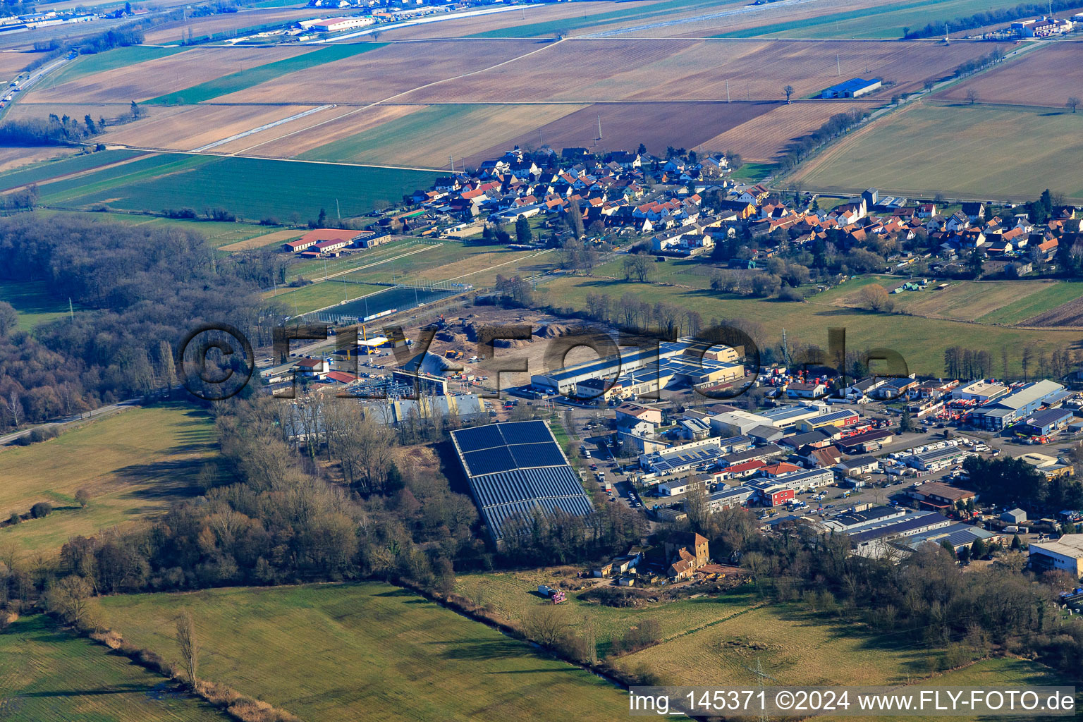 Im Horst industrial estate from the northwest in the district Minderslachen in Kandel in the state Rhineland-Palatinate, Germany