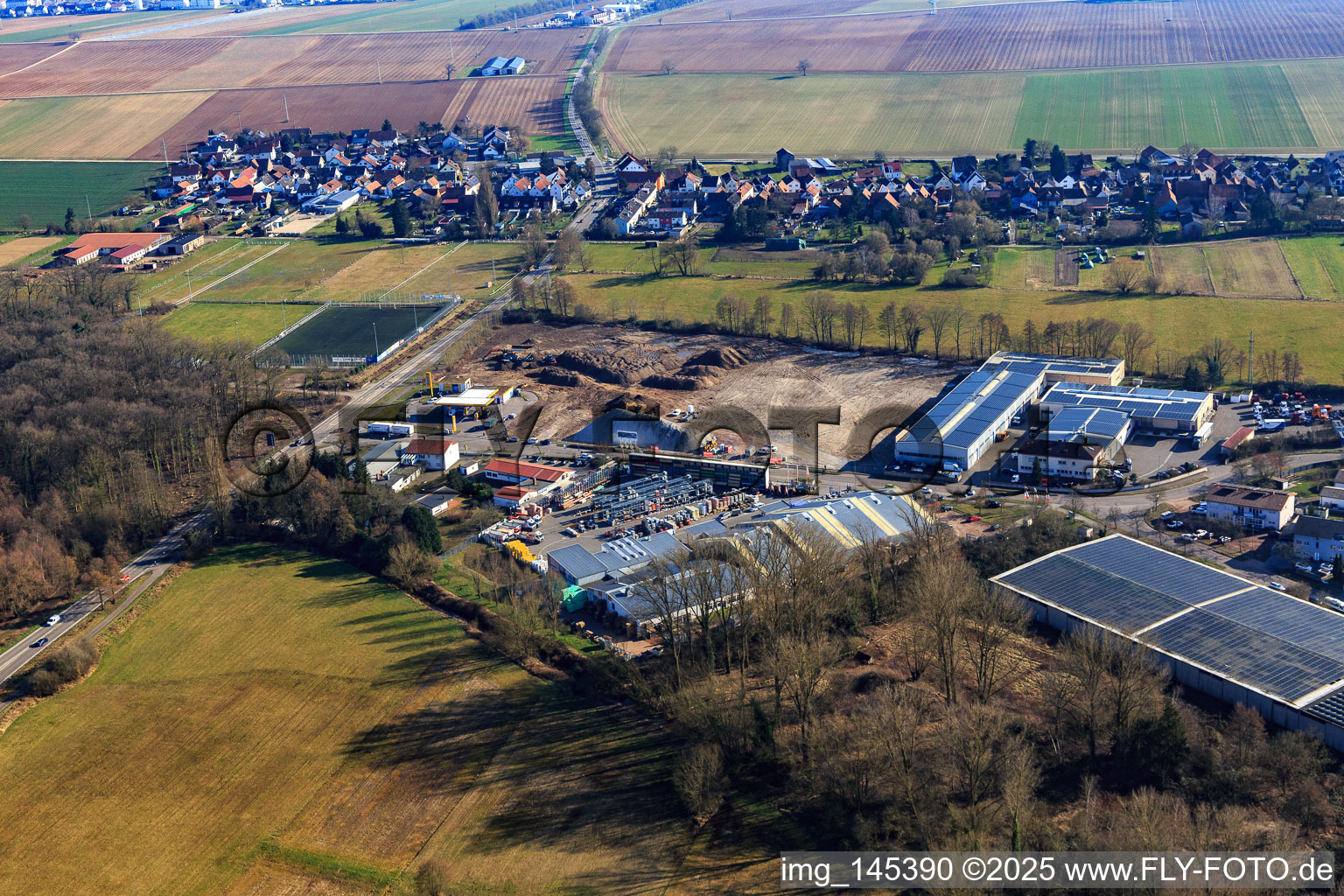 Construction site for the development of the new logistics park of HANSAINVEST and DFI-Real-Estate Kandel after demolition of the OBI market in Erlenbach bei Kandel in the state Rhineland-Palatinate, Germany