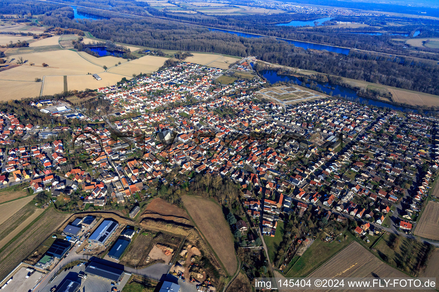 Village view from the west in Leimersheim in the state Rhineland-Palatinate, Germany