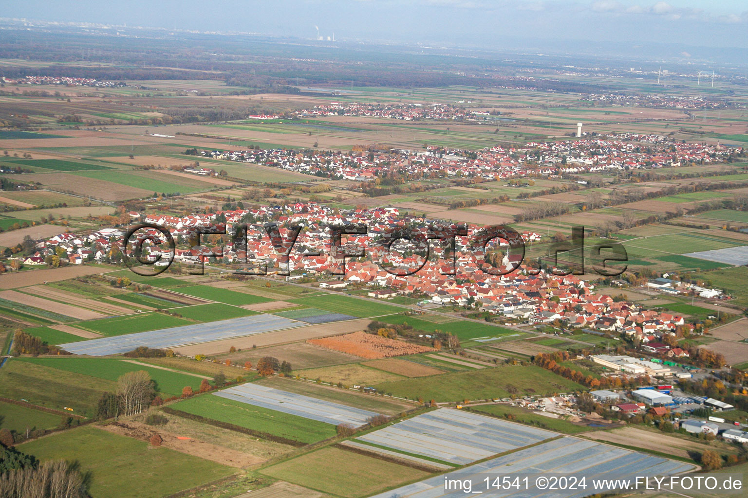 Bird's eye view of Zeiskam in the state Rhineland-Palatinate, Germany