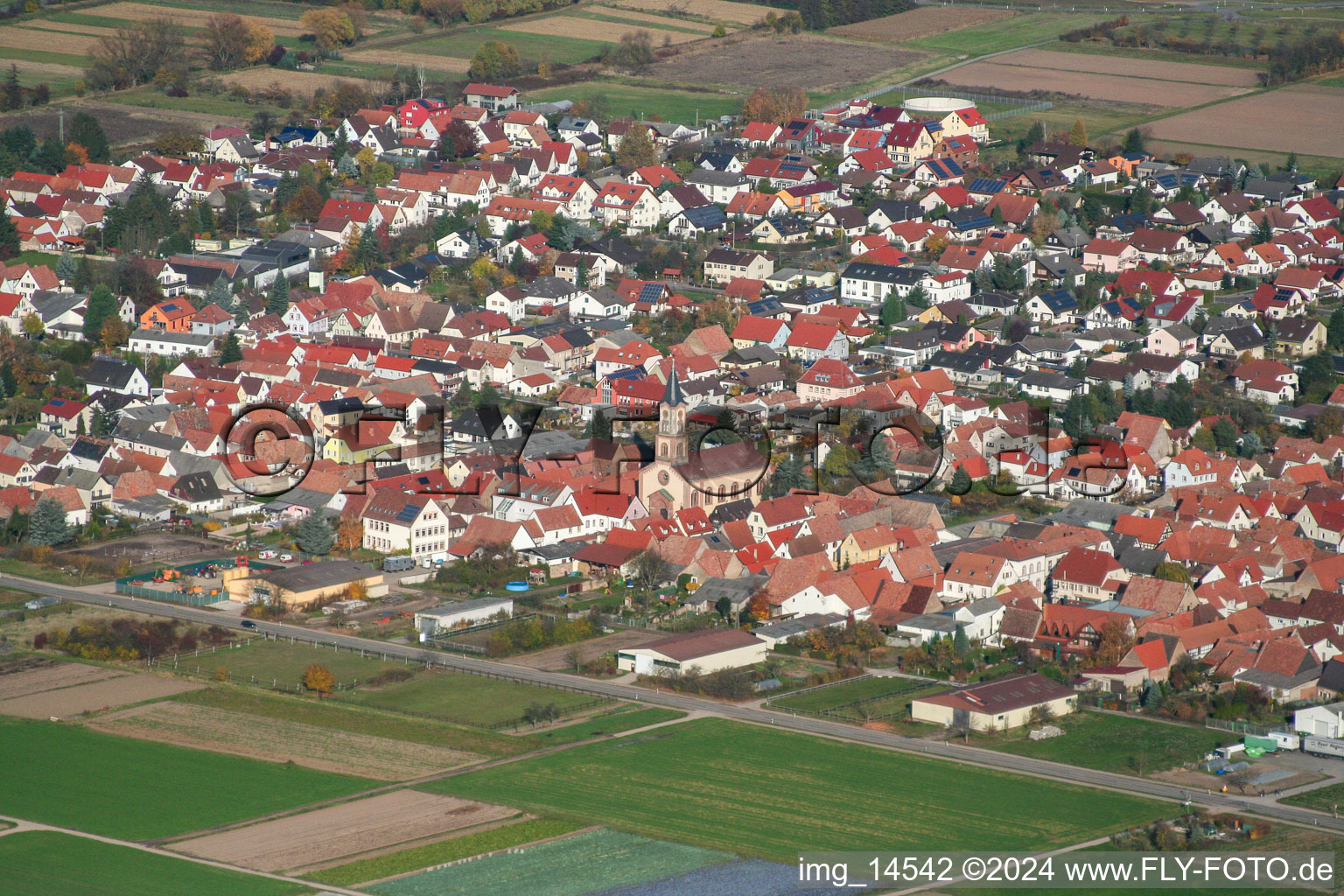 Zeiskam in the state Rhineland-Palatinate, Germany viewn from the air