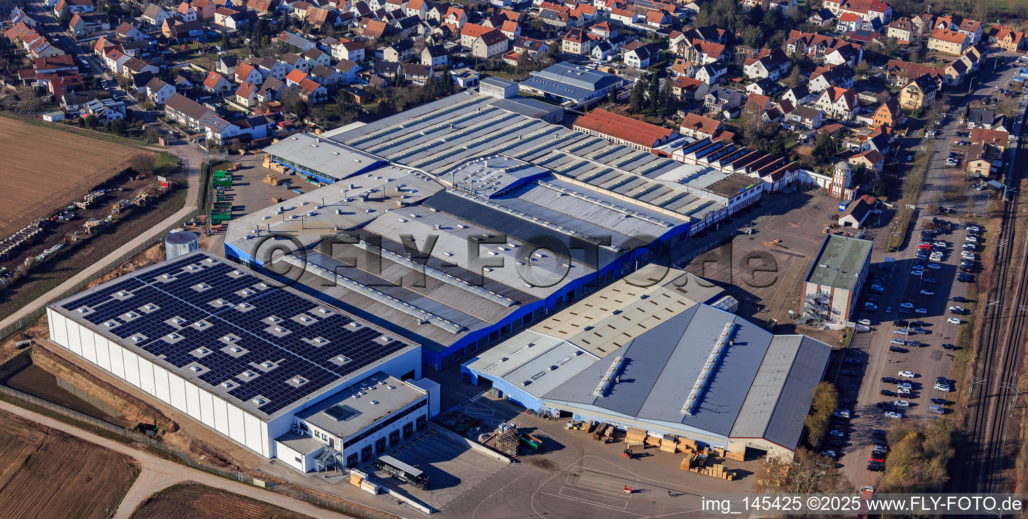 Aerial view of Kardex Remstar production halls in Bellheim in the state Rhineland-Palatinate, Germany