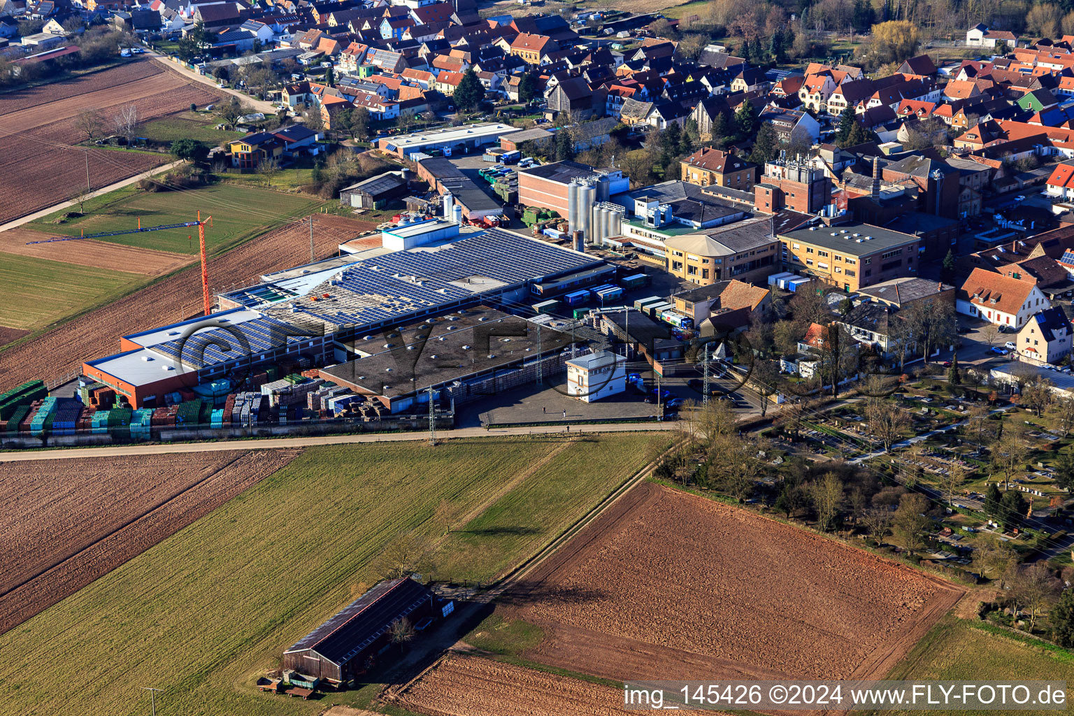 Aerial view of BELLHEIMER BREWERY - PARK & Bellheimer Breweries GmbH & Co. KG in Bellheim in the state Rhineland-Palatinate, Germany