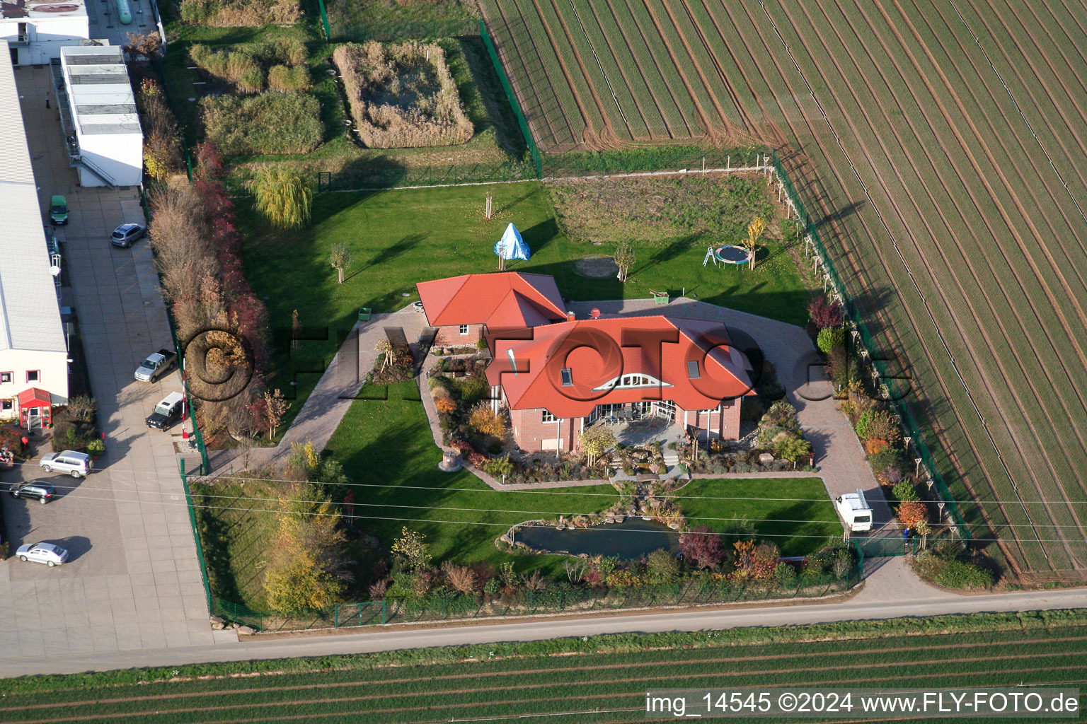 Aerial view of Zeiskam in the state Rhineland-Palatinate, Germany