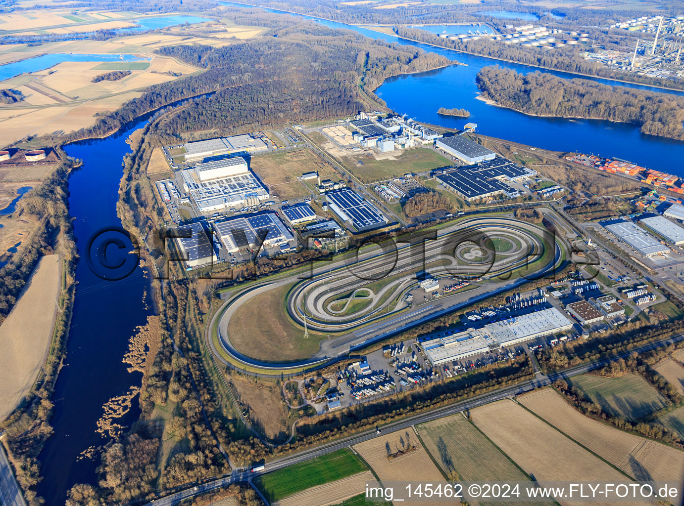 Oberwald industrial area with Daimler Truck Test Site EVZ in Wörth am Rhein in the state Rhineland-Palatinate, Germany