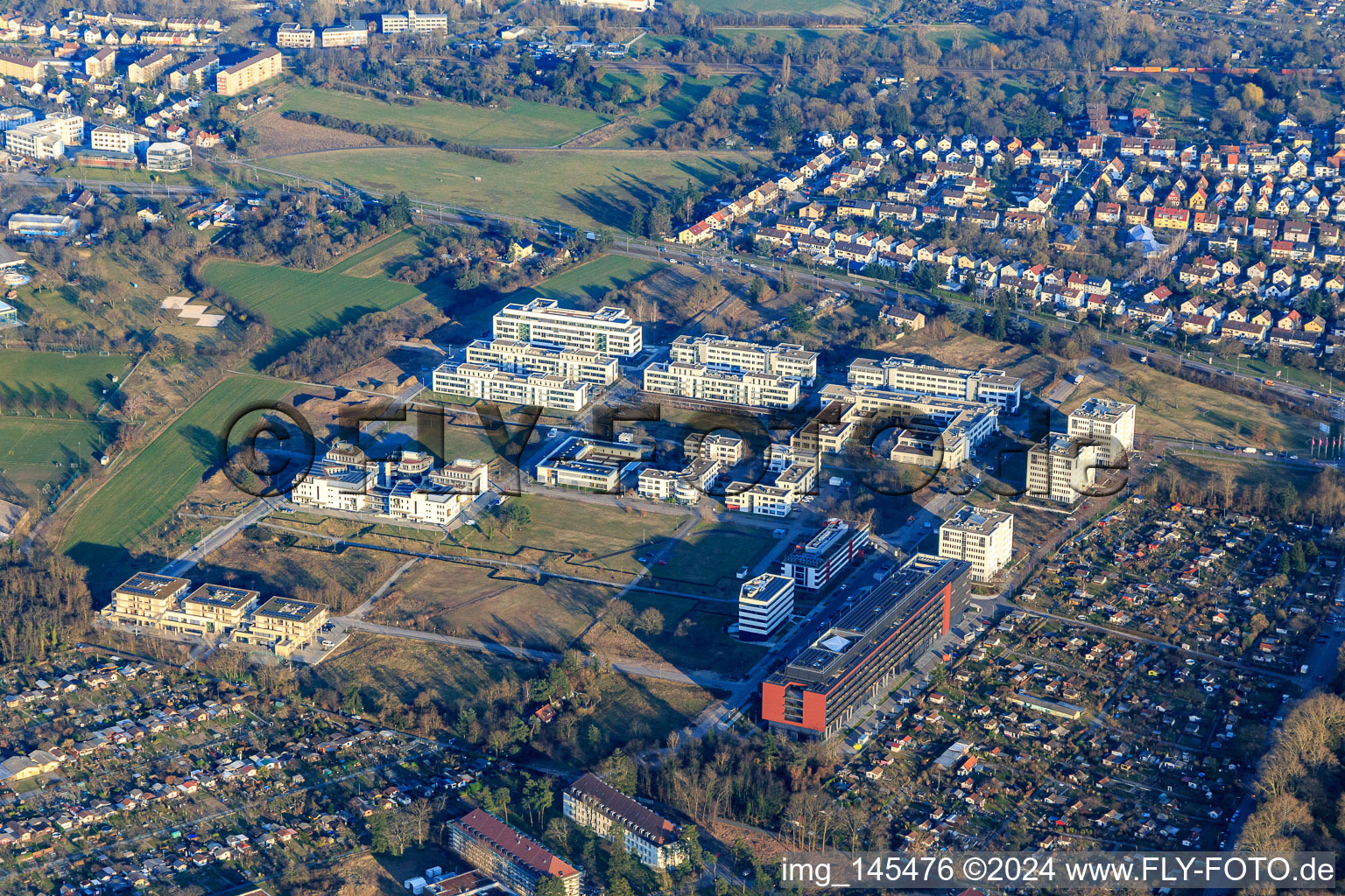 Technology Park Karlsruhe from the west with Vector Informatik GmbH in the district Rintheim in Karlsruhe in the state Baden-Wuerttemberg, Germany