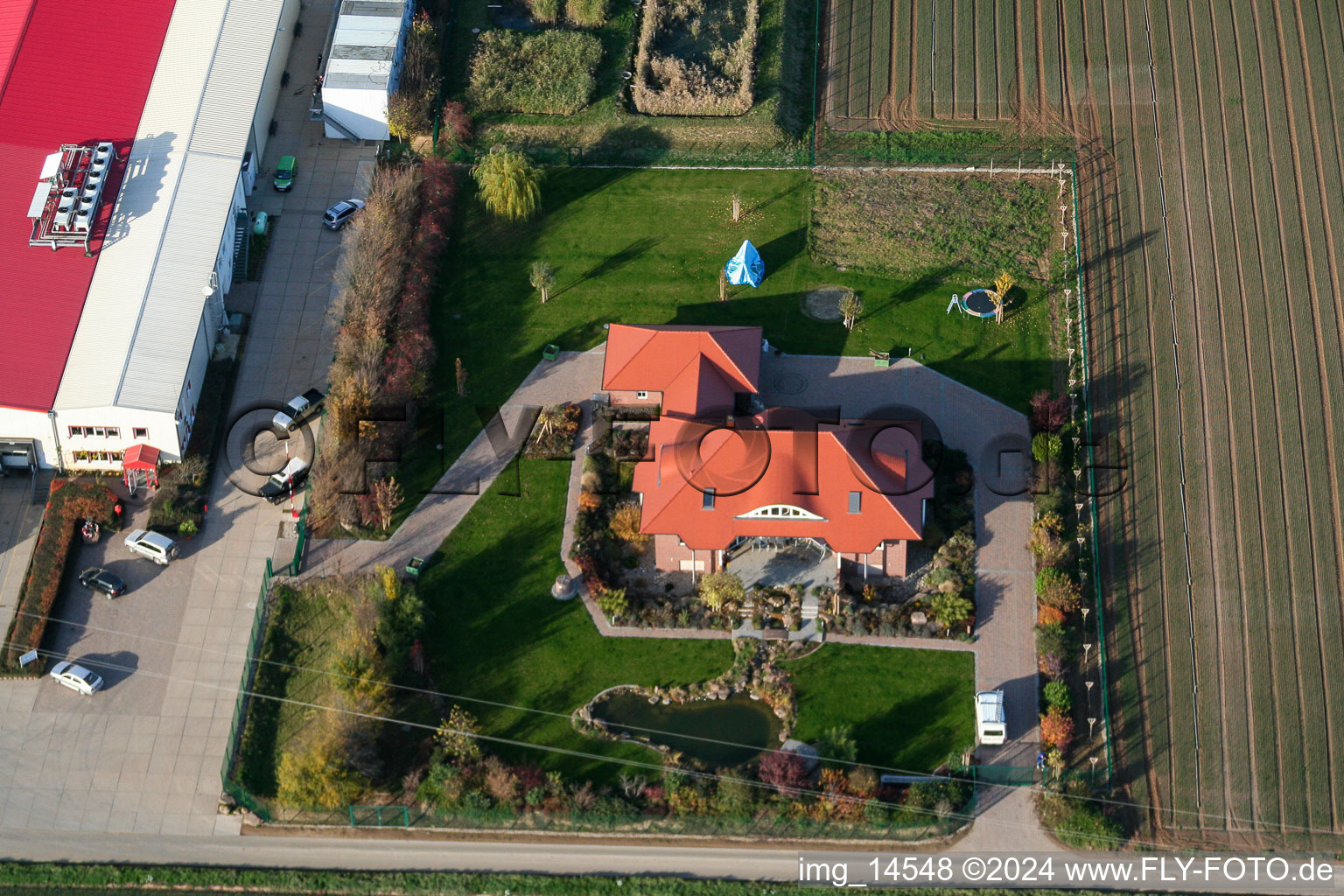 Aerial view of Zeiskam in the state Rhineland-Palatinate, Germany