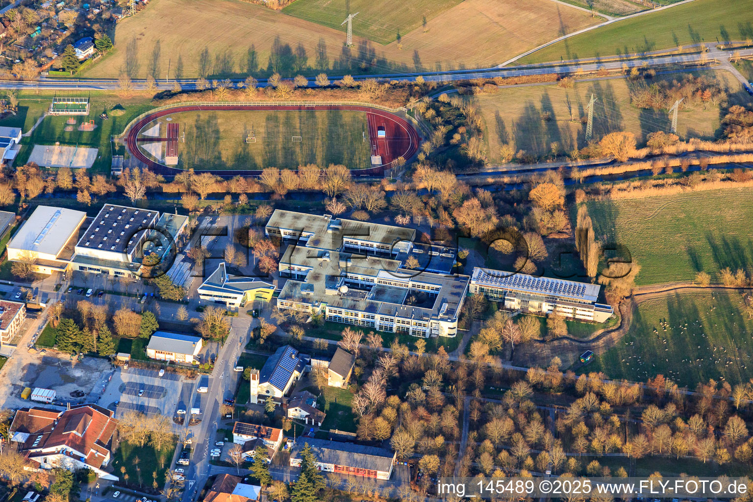 Sports halls and stadium of TSG Blankenloch | Gymnastics and sports club at the school center Blankenloch, Thomas Mann Gymnasium Stutensee, Erich Kästner Secondary School Stutensee in the district Blankenloch in Stutensee in the state Baden-Wuerttemberg, Germany