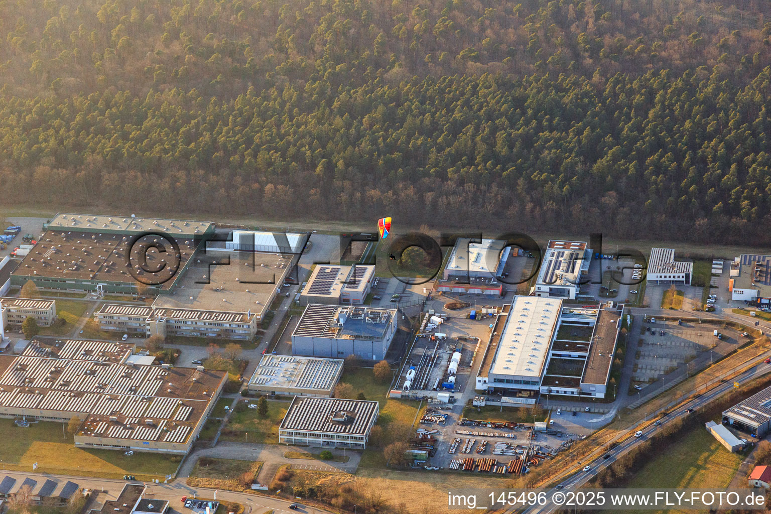 Friedrich-List-Straße industrial area with NDT Global and Alleima Karlsruhe GmbH in the district Blankenloch in Stutensee in the state Baden-Wuerttemberg, Germany