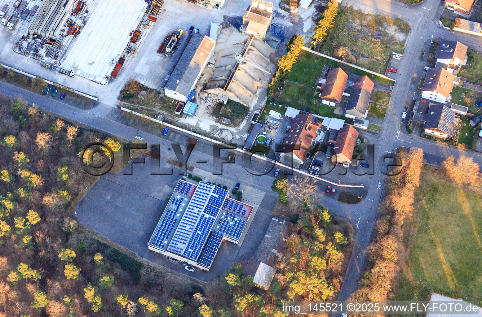 Aerial view of Singers' Hall in the district Friedrichstal in Stutensee in the state Baden-Wuerttemberg, Germany