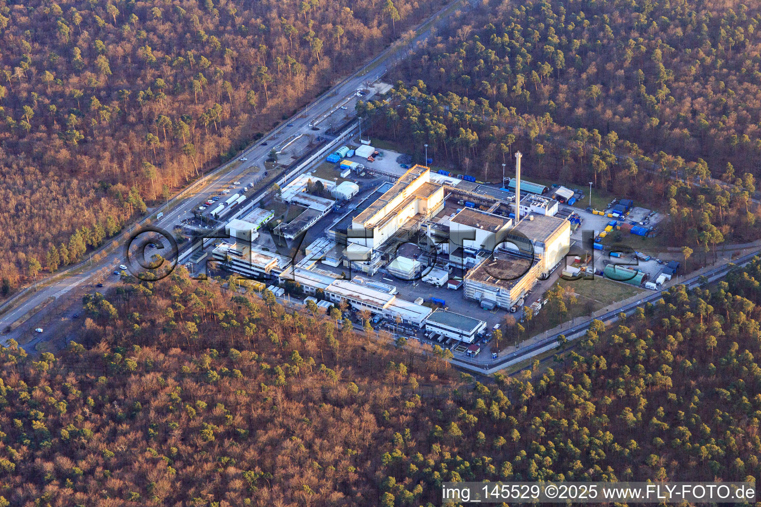 Aerial view of Karlsruhe reprocessing plant (WAK) under dismantling in Linkenheim-Hochstetten in the state Baden-Wuerttemberg, Germany