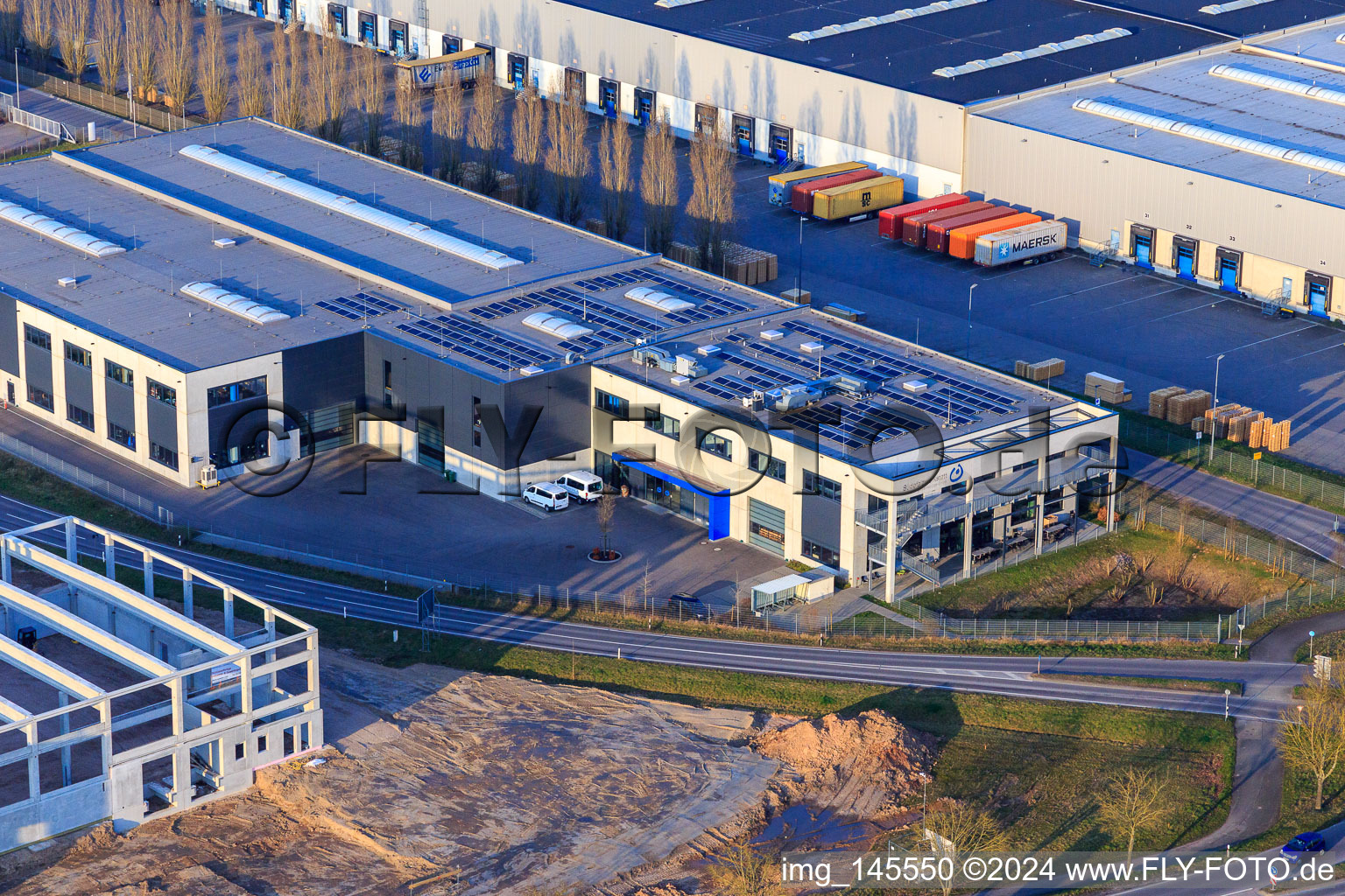 Aerial view of Southern Palatinate workshop in Offenbach an der Queich in the state Rhineland-Palatinate, Germany