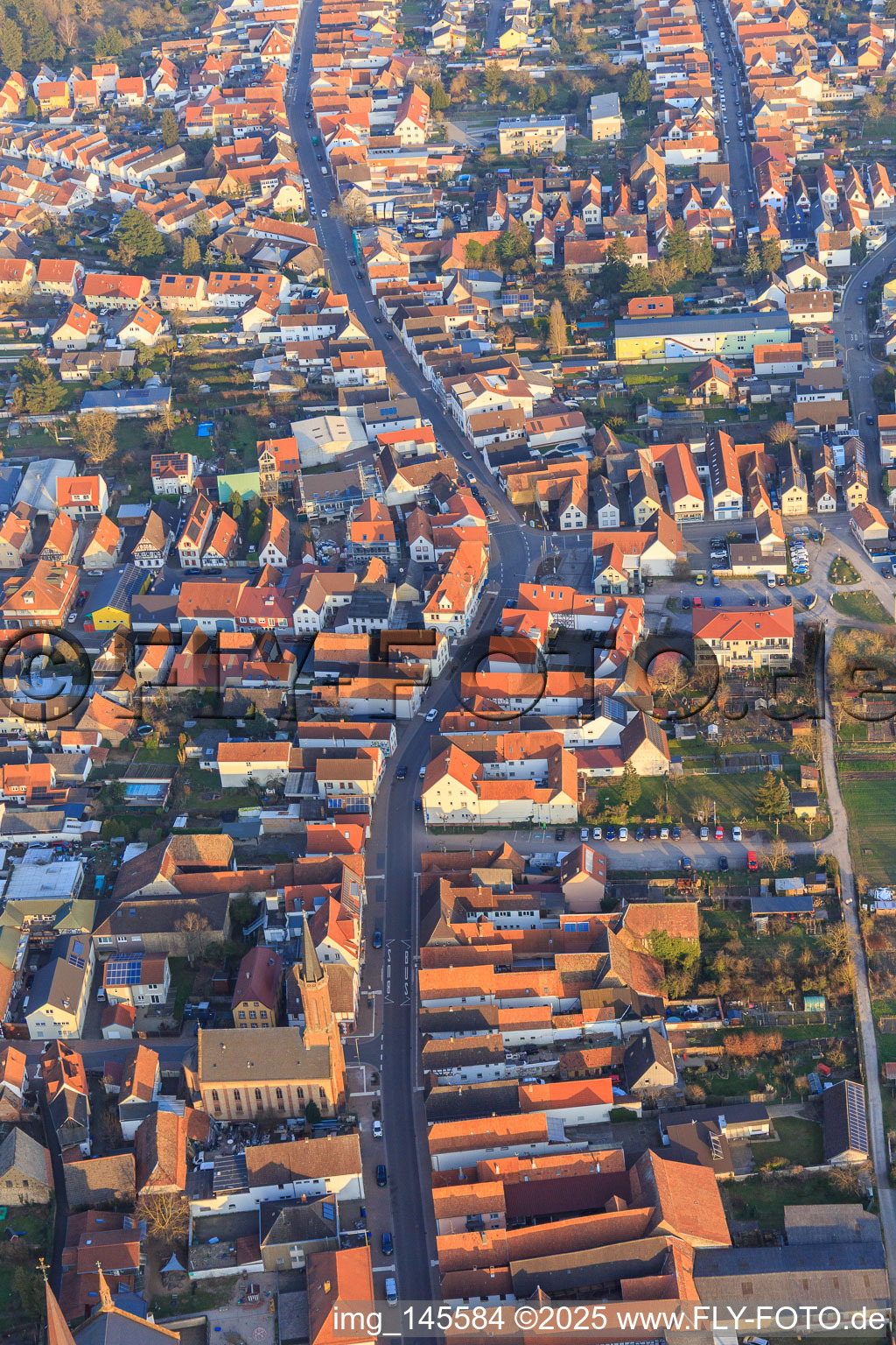Main street from the west in Bellheim in the state Rhineland-Palatinate, Germany