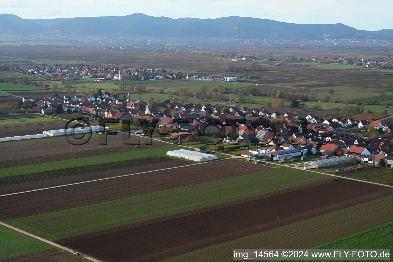 Oblique view of Village view in Böbingen in the state Rhineland-Palatinate, Germany