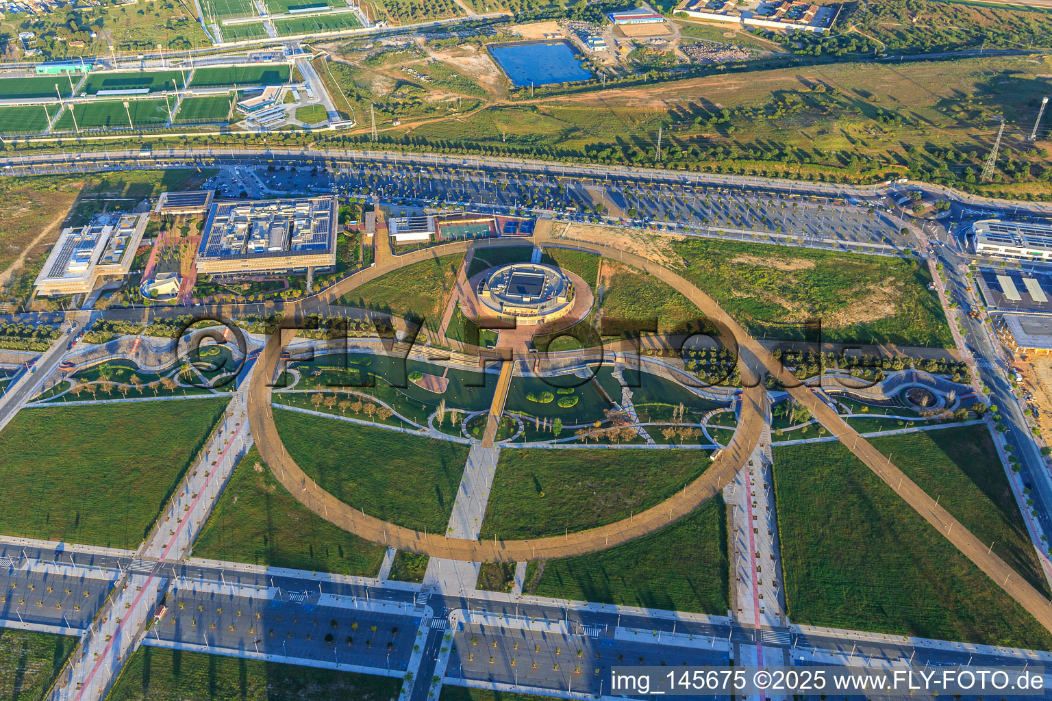 Research and Development Park Dehesa de Valme, Ciudad del Conocimiento in front of the Universidad Loyola (Sevilla Campus) at the Lago de la Vida Park in Dos Hermanas in the state Seville, Spain