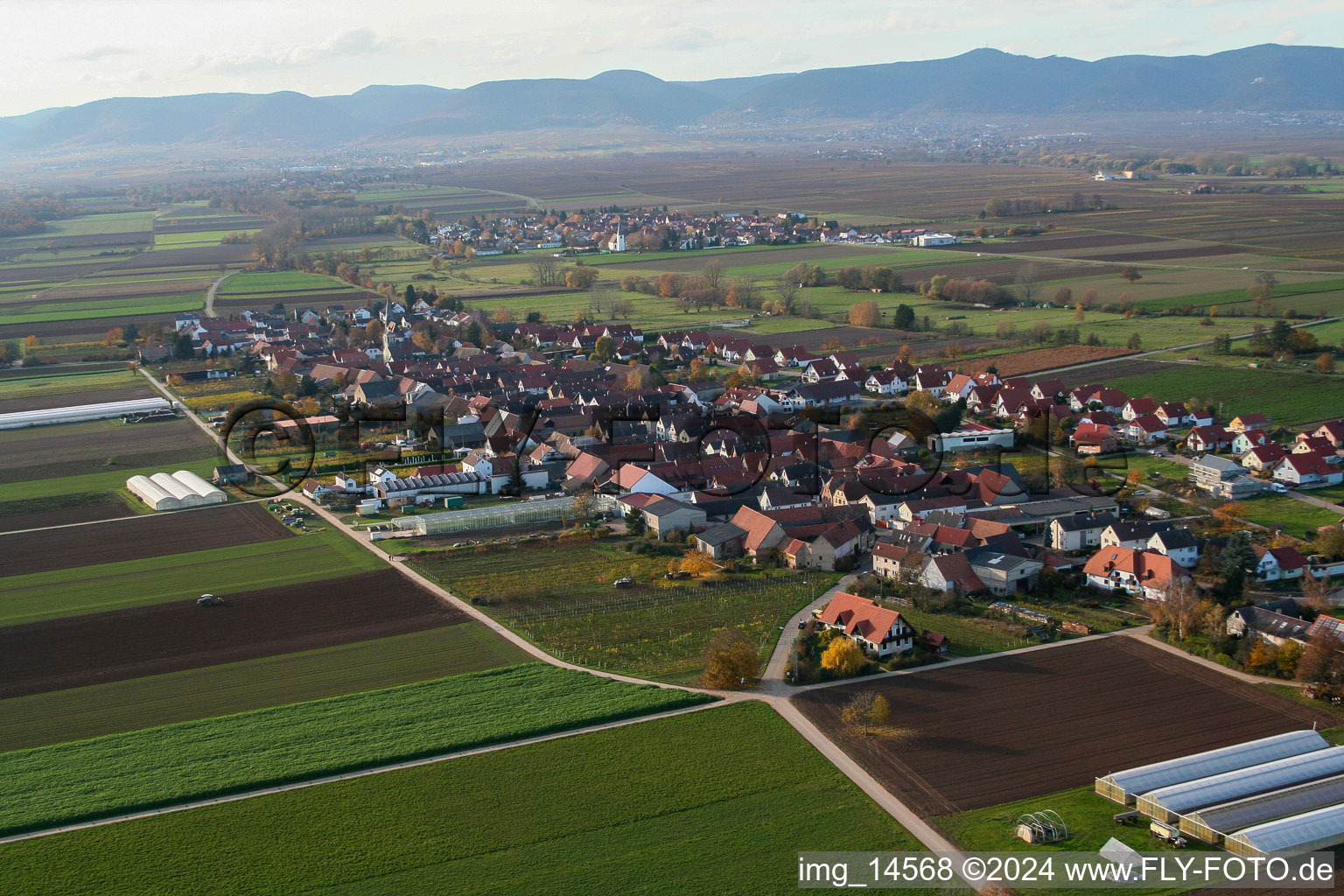 Village view in Boebingen in the state Rhineland-Palatinate out of the air