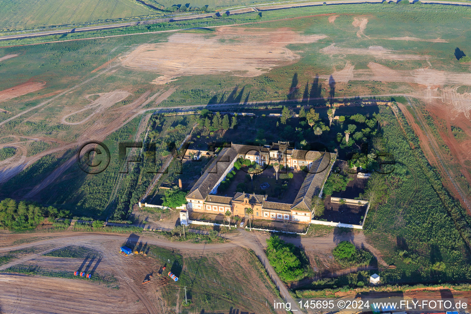 Aerial view of Hacienda Lugar Nuevo in Dos Hermanas in the state Seville, Spain
