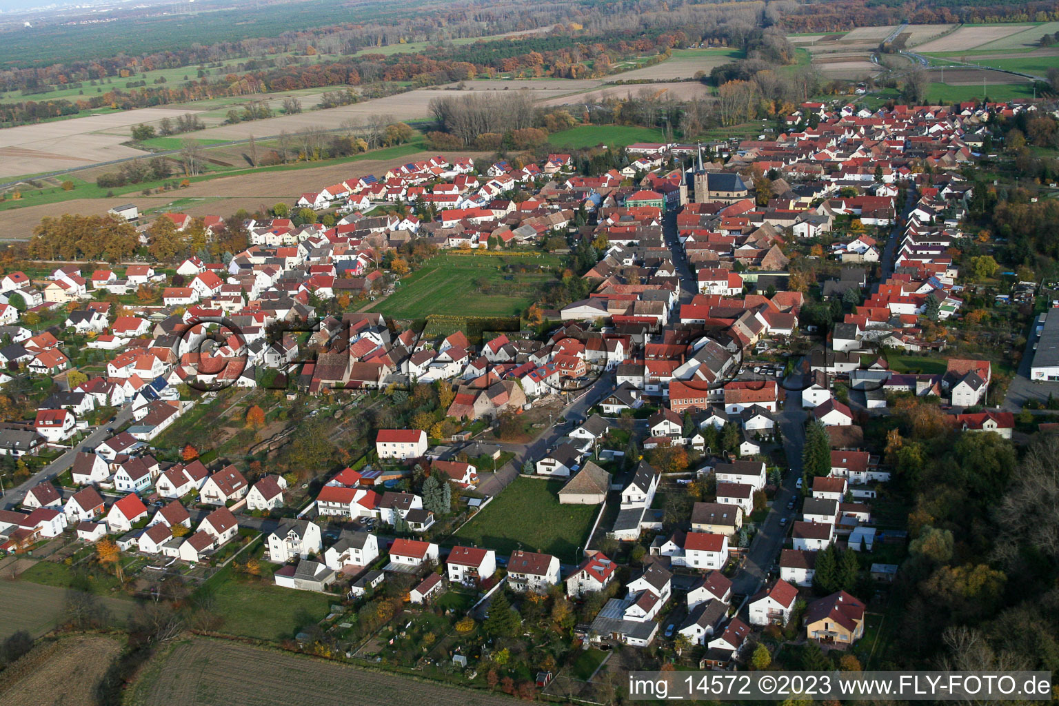 Geinsheim in the state Rhineland-Palatinate, Germany seen from above