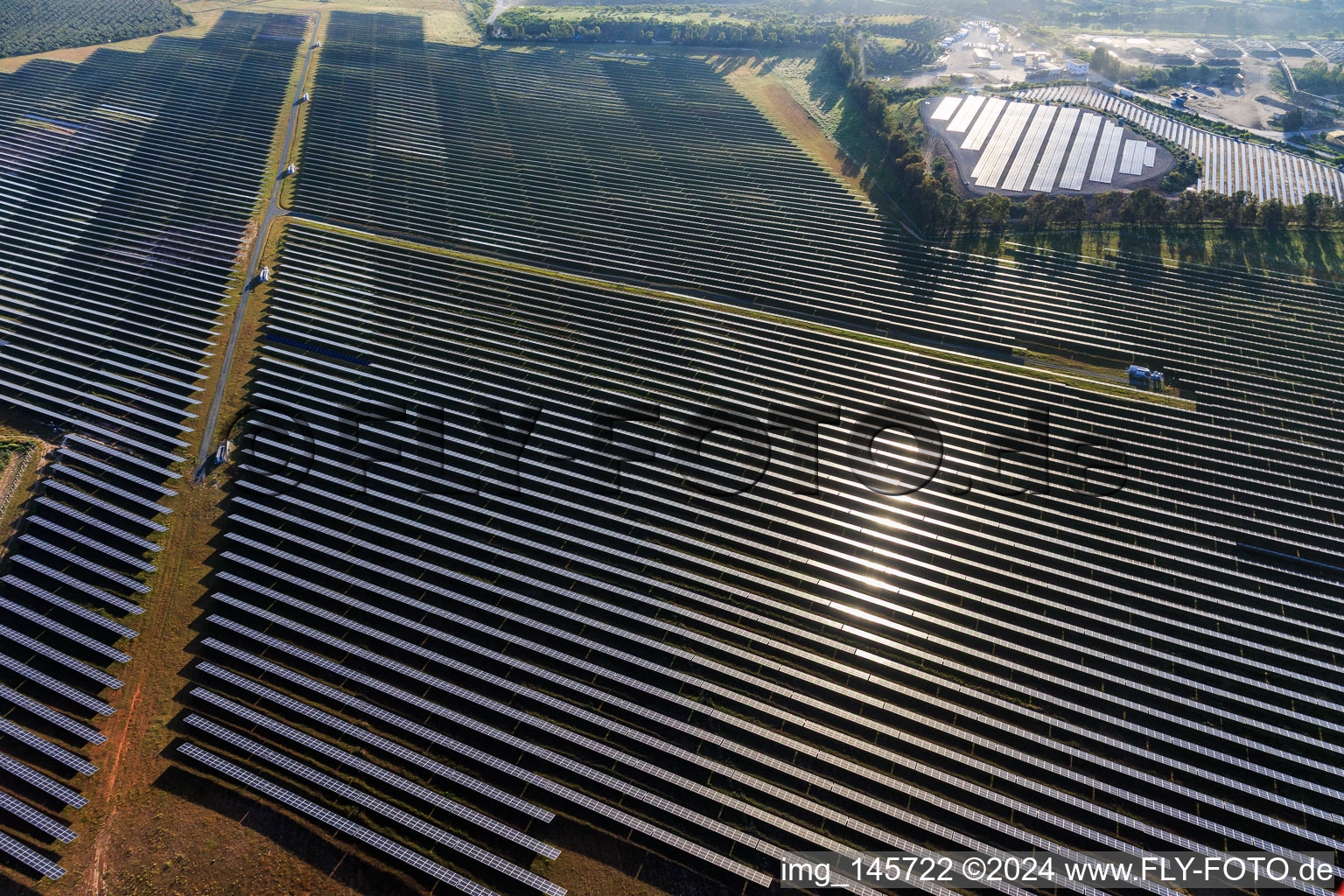 Aerial view of Huge photovoltaic solar power plant PFV DON RODRIGO at the waste incineration plant in Alcalá de Guadaíra in the state Seville, Spain