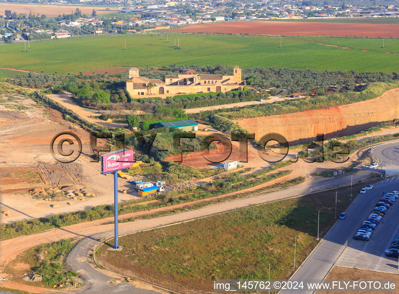 Aerial view of Holiday ranch Hacienda Los Molinos De Maestre in Dos Hermanas in the state Seville, Spain