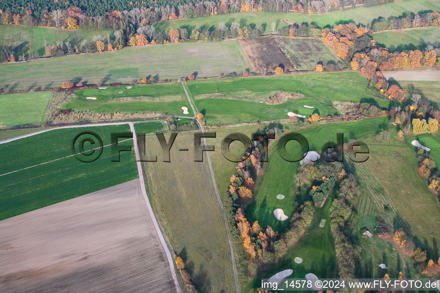 Aerial view of Golf course of the Golf Club Pfalz in the district Geinsheim in Neustadt an der Weinstraße in the state Rhineland-Palatinate, Germany