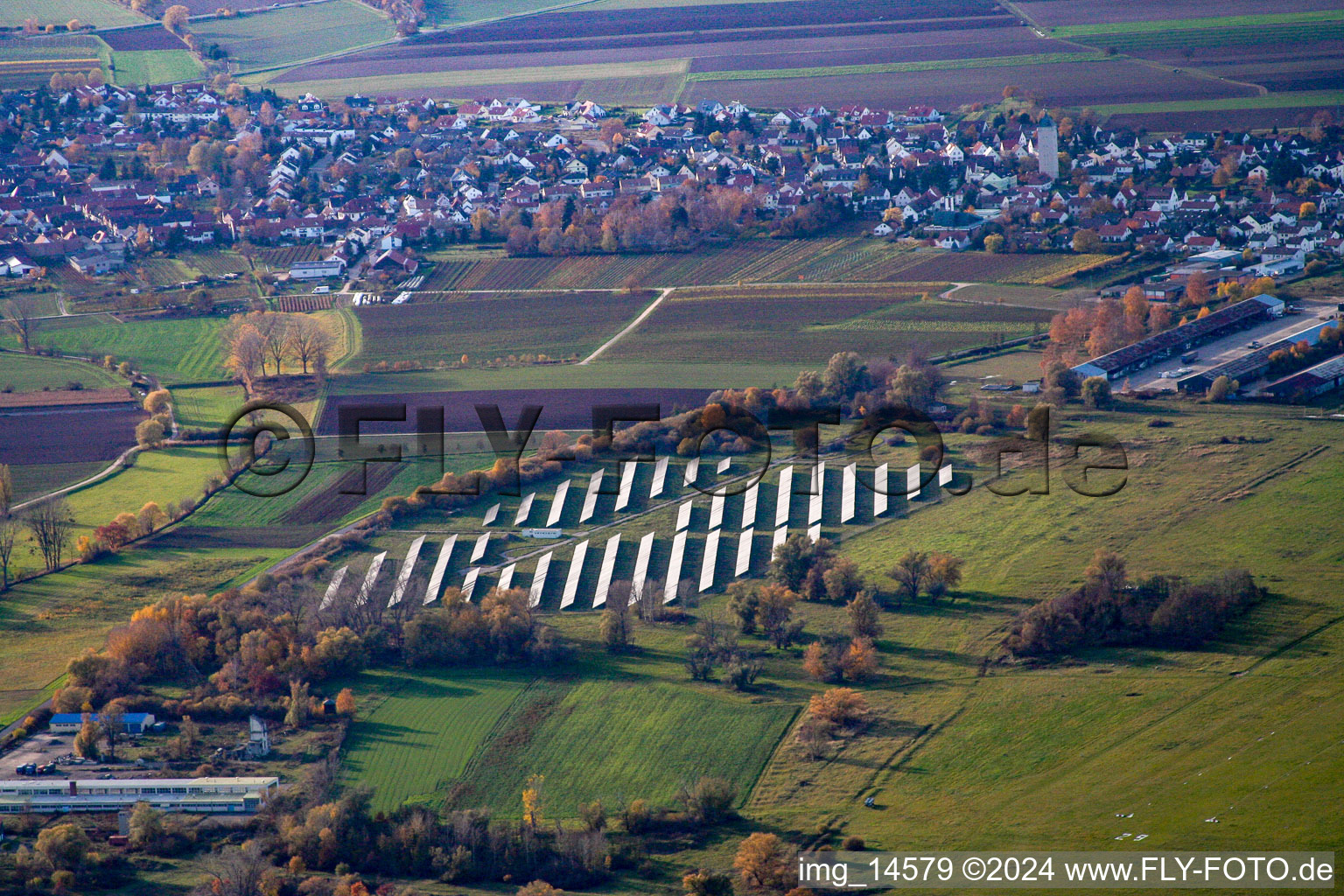 Solar power plant and photovoltaic systems on the airfield in the district Lachen-Speyerdorf in Neustadt an der Weinstrasse in the state Rhineland-Palatinate